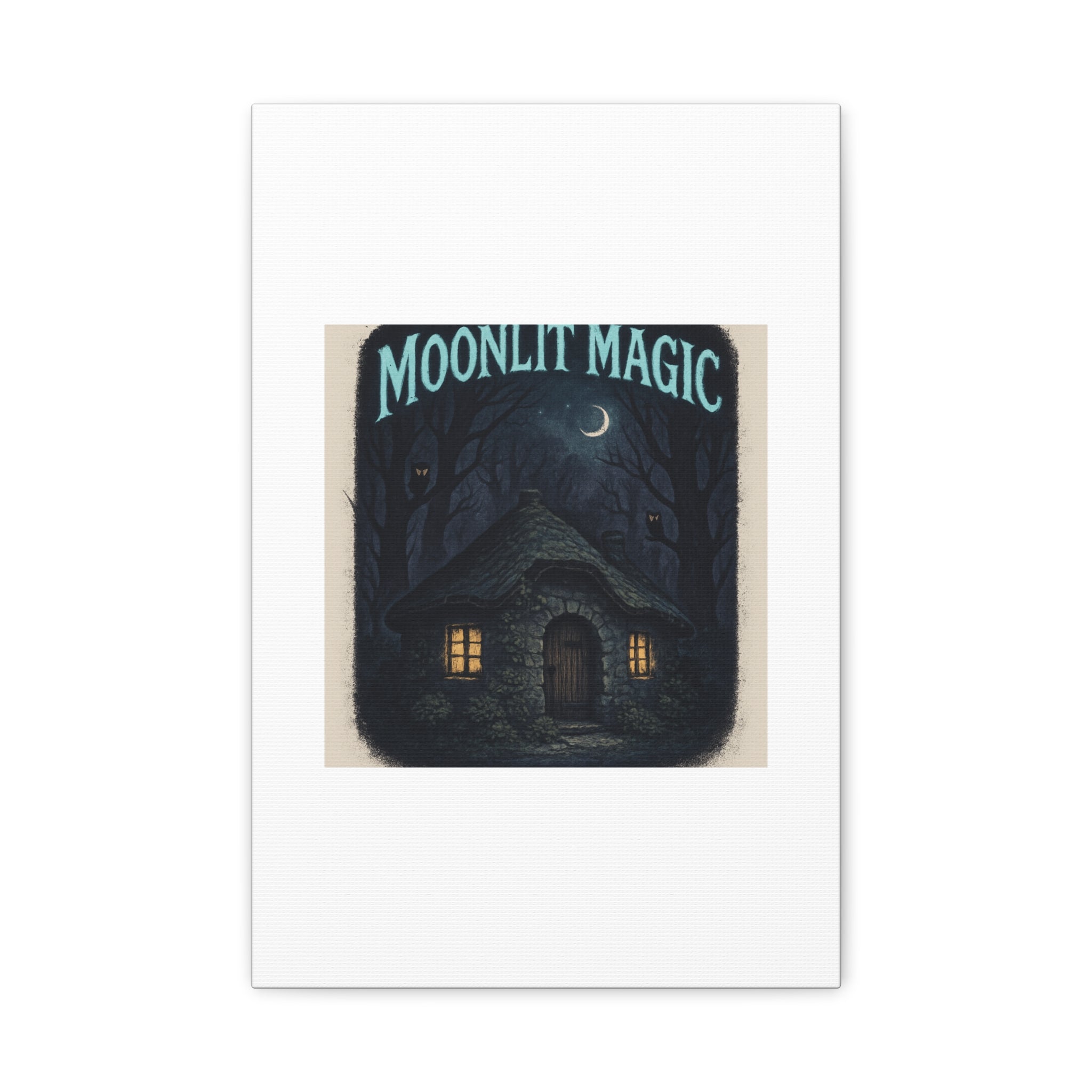 Moonlit Magic Canvas Wall Art — Cozy Cottage Night Illustration
