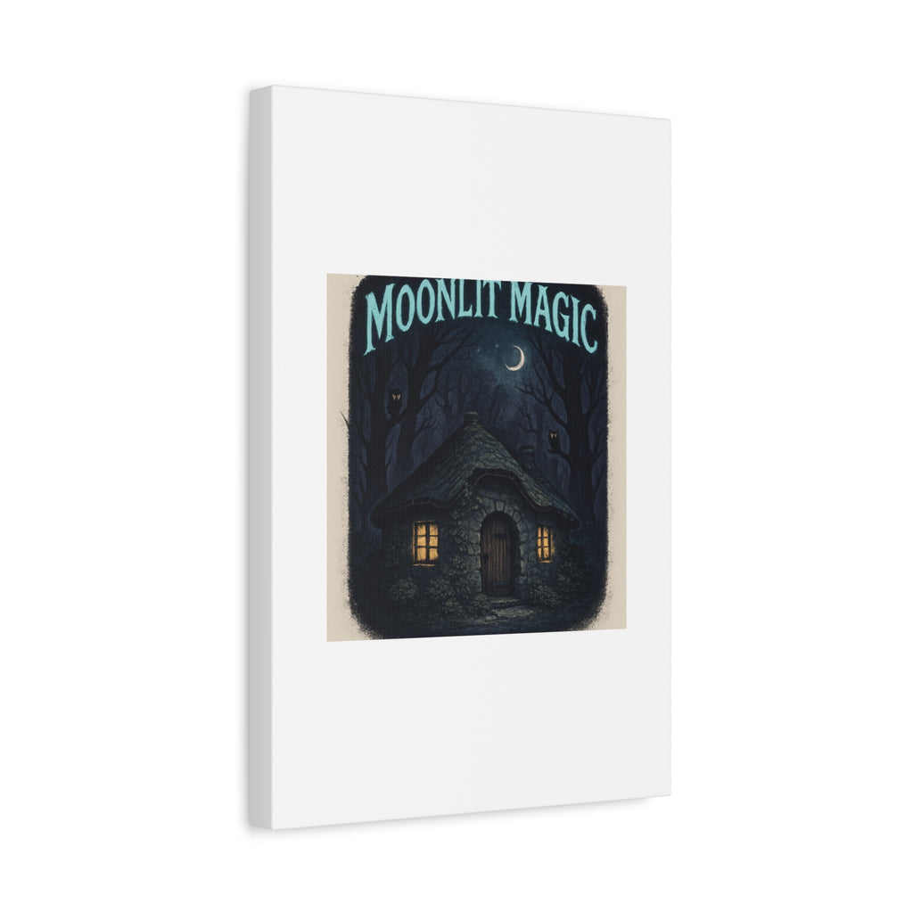 Moonlit Magic Canvas Wall Art — Cozy Cottage Night Illustration