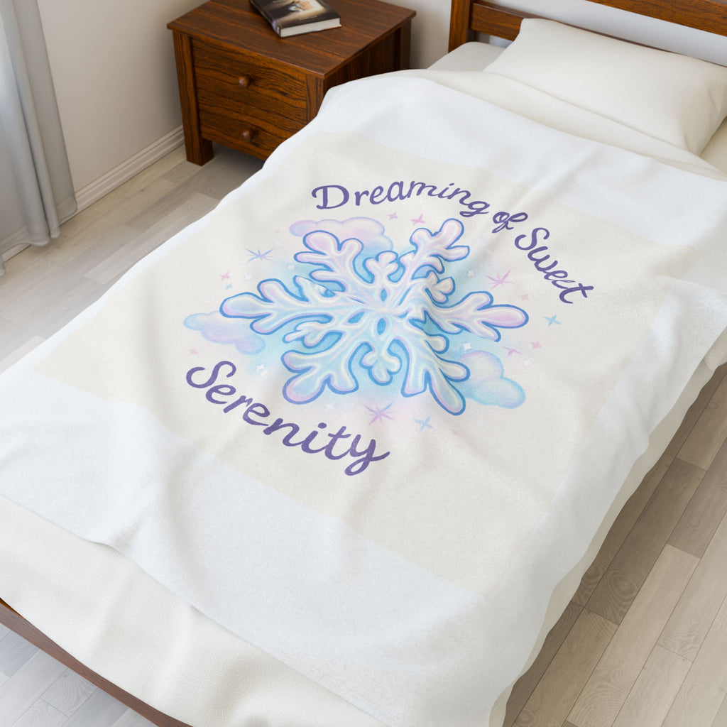 Velveteen Plush Blanket — 'Dreaming of Sweet Serenity' Snowflake Plush Throw