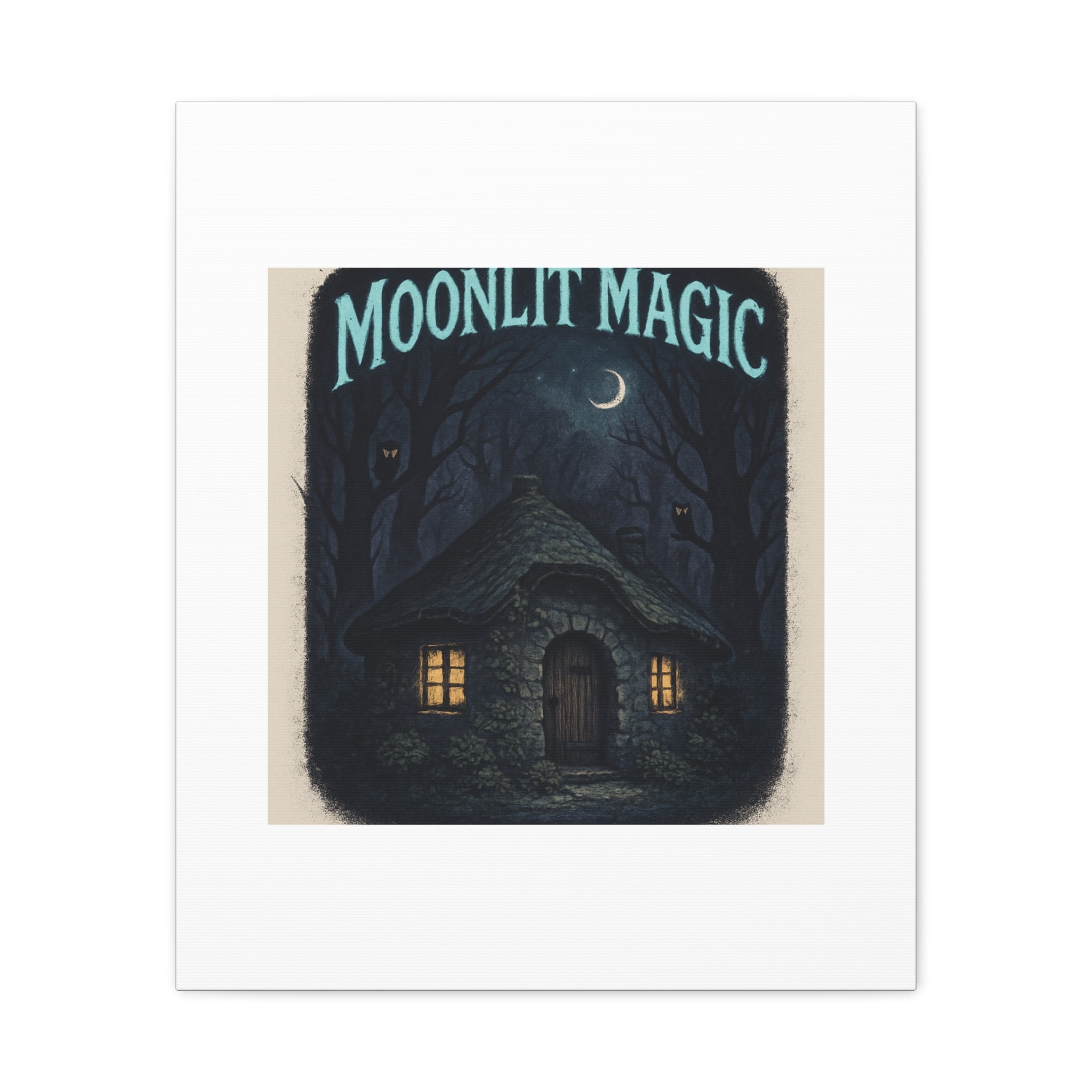 Moonlit Magic Canvas Wall Art — Cozy Cottage Night Illustration