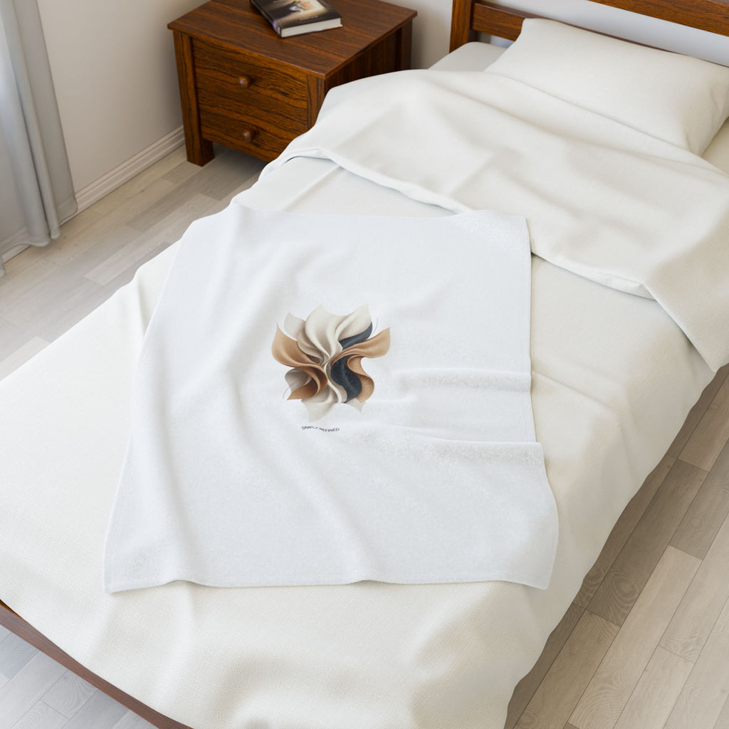 Neutral Abstract Floral Plush Blanket | Quiet Luxury, Minimal Embroidery
