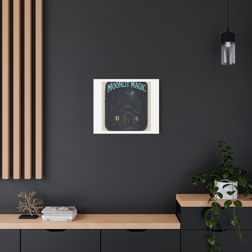 Moonlit Magic Canvas Wall Art — Cozy Cottage Night Illustration