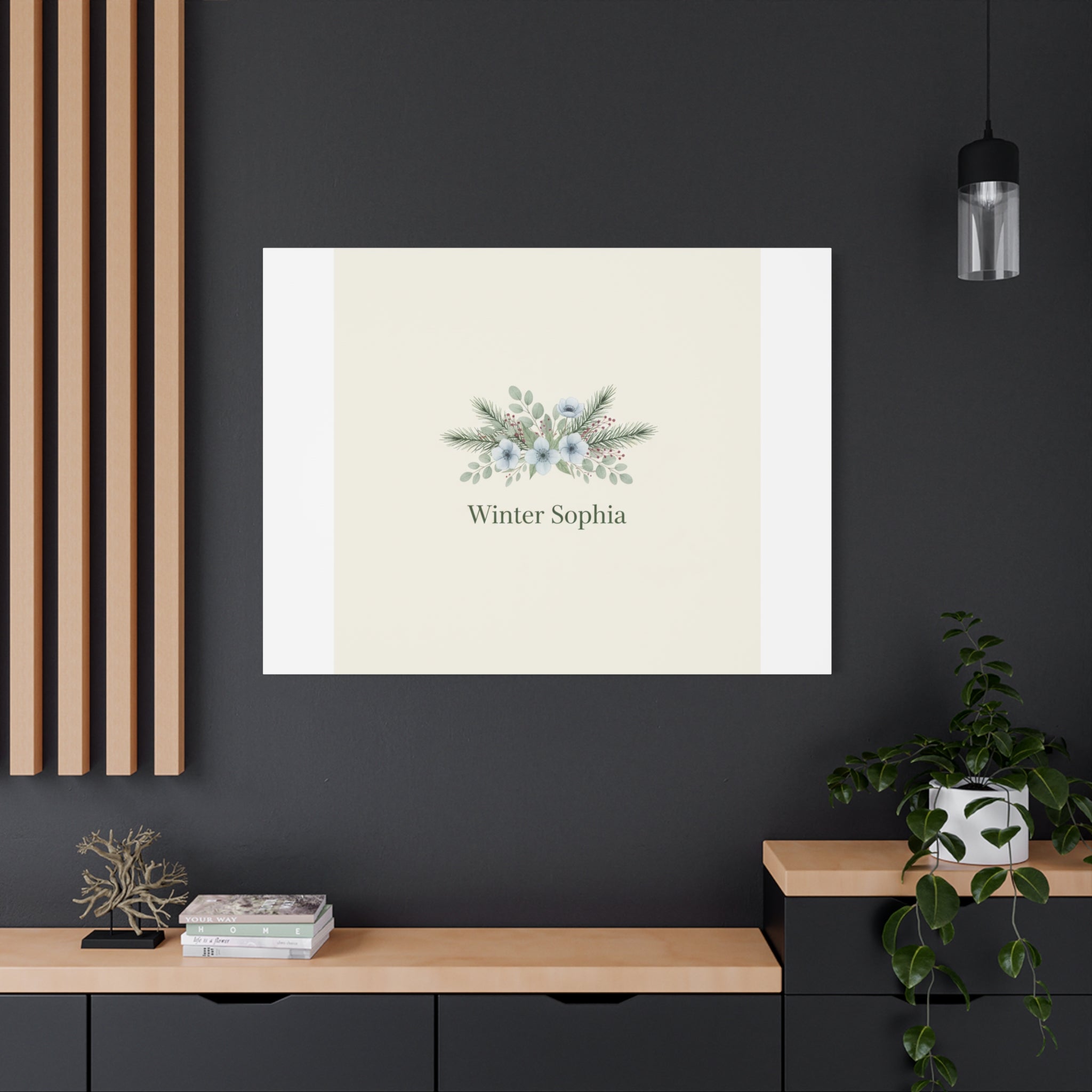 Winter floral wreath Canvas, pine branch botanical art | Minimal winter florals