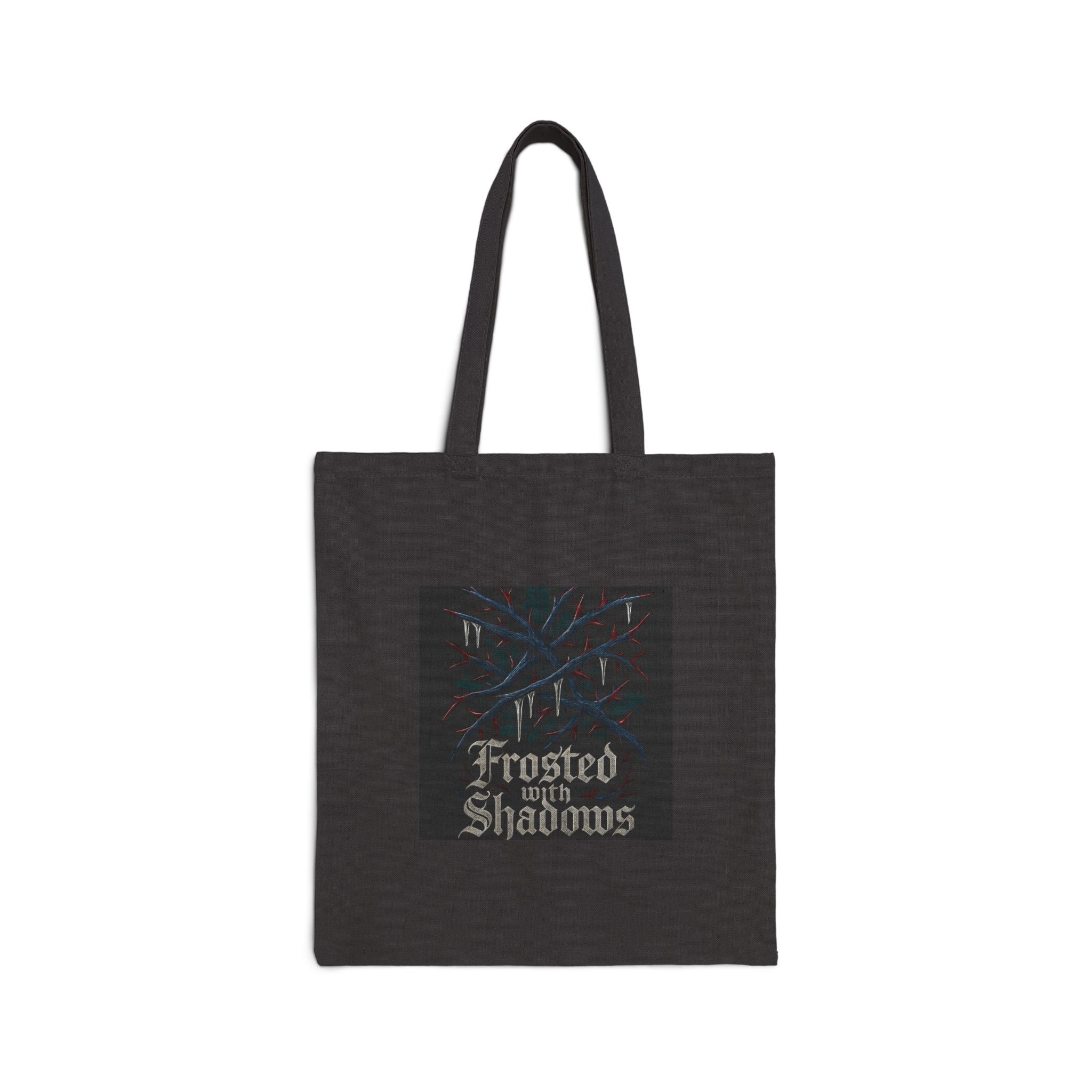 ‘Frosted With Shadows’ Gothic Tote Bag — Dark Winter Aesthetic Canvas Tote