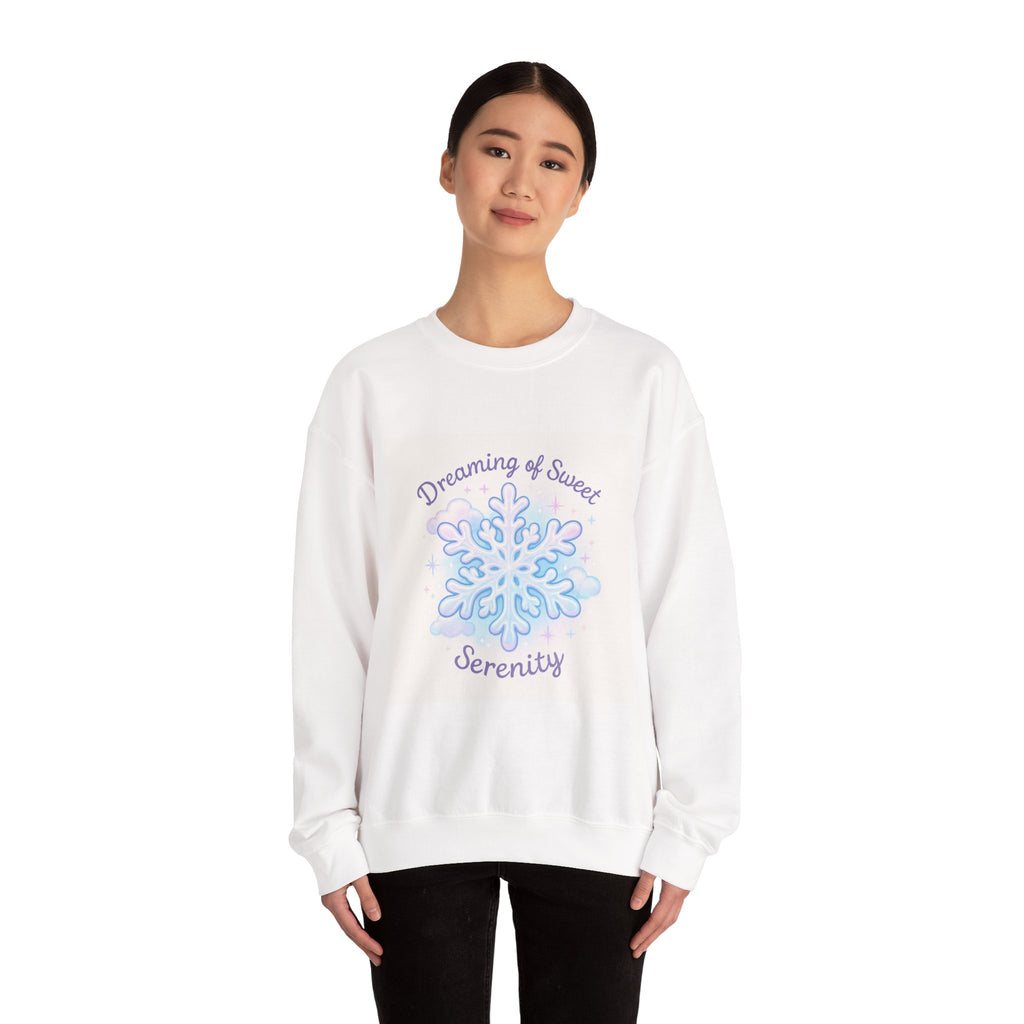 Sweatshirt — 'Dreaming of Sweet Serenity' Snowflake Cozy Crewneck