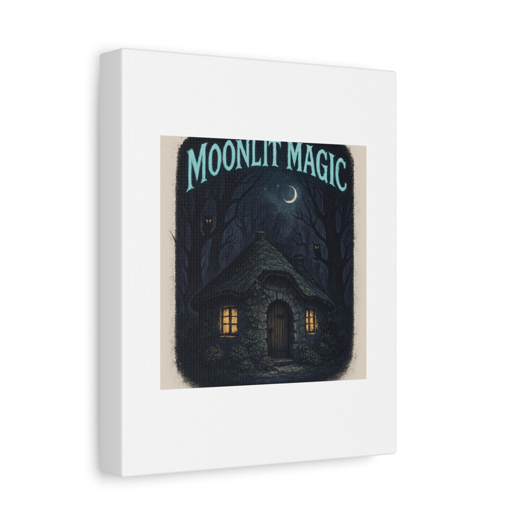 Moonlit Magic Canvas Wall Art — Cozy Cottage Night Illustration