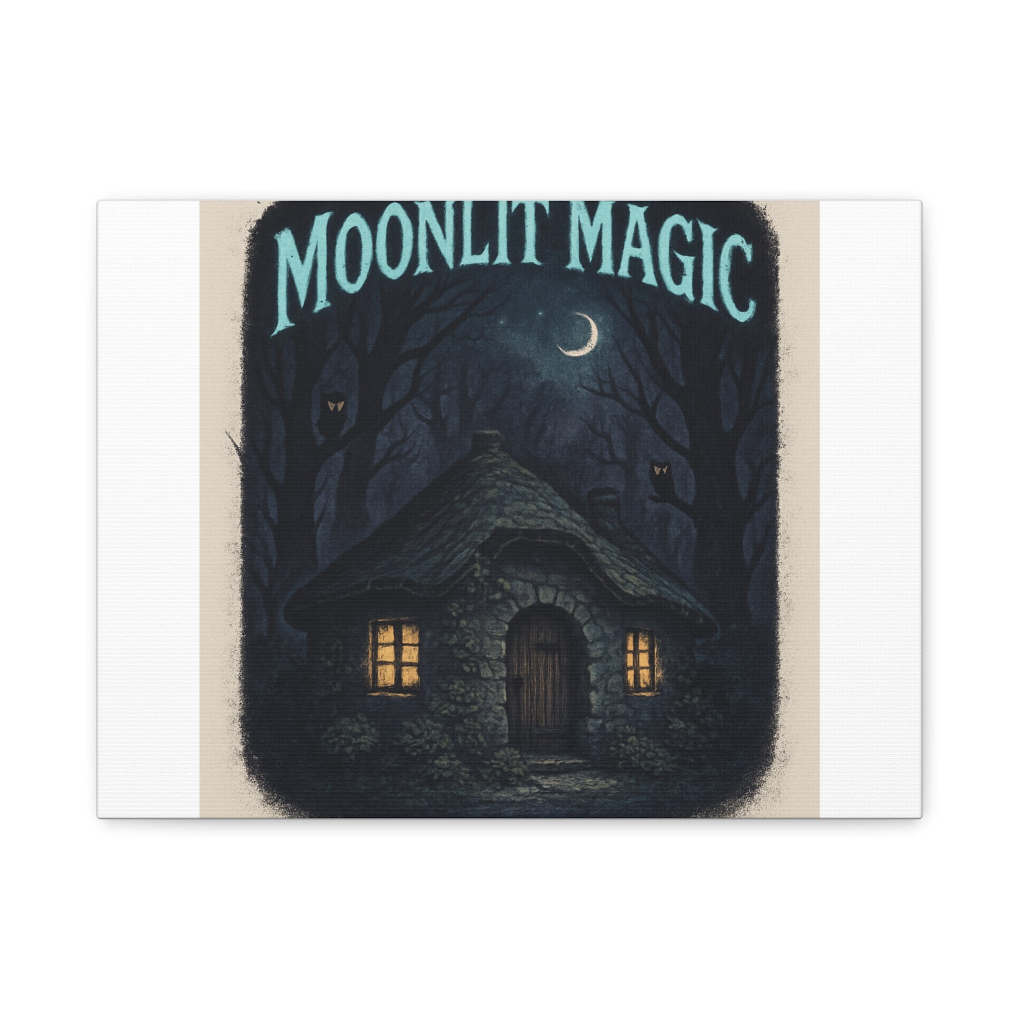Moonlit Magic Canvas Wall Art — Cozy Cottage Night Illustration