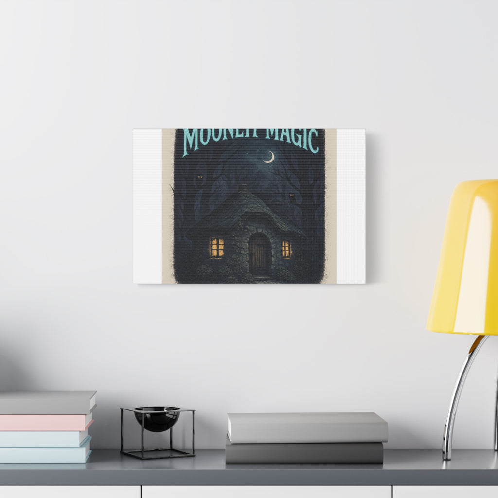 Moonlit Magic Canvas Wall Art — Cozy Cottage Night Illustration