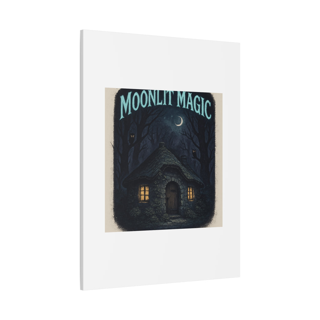Moonlit Magic Canvas Wall Art — Cozy Cottage Night Illustration