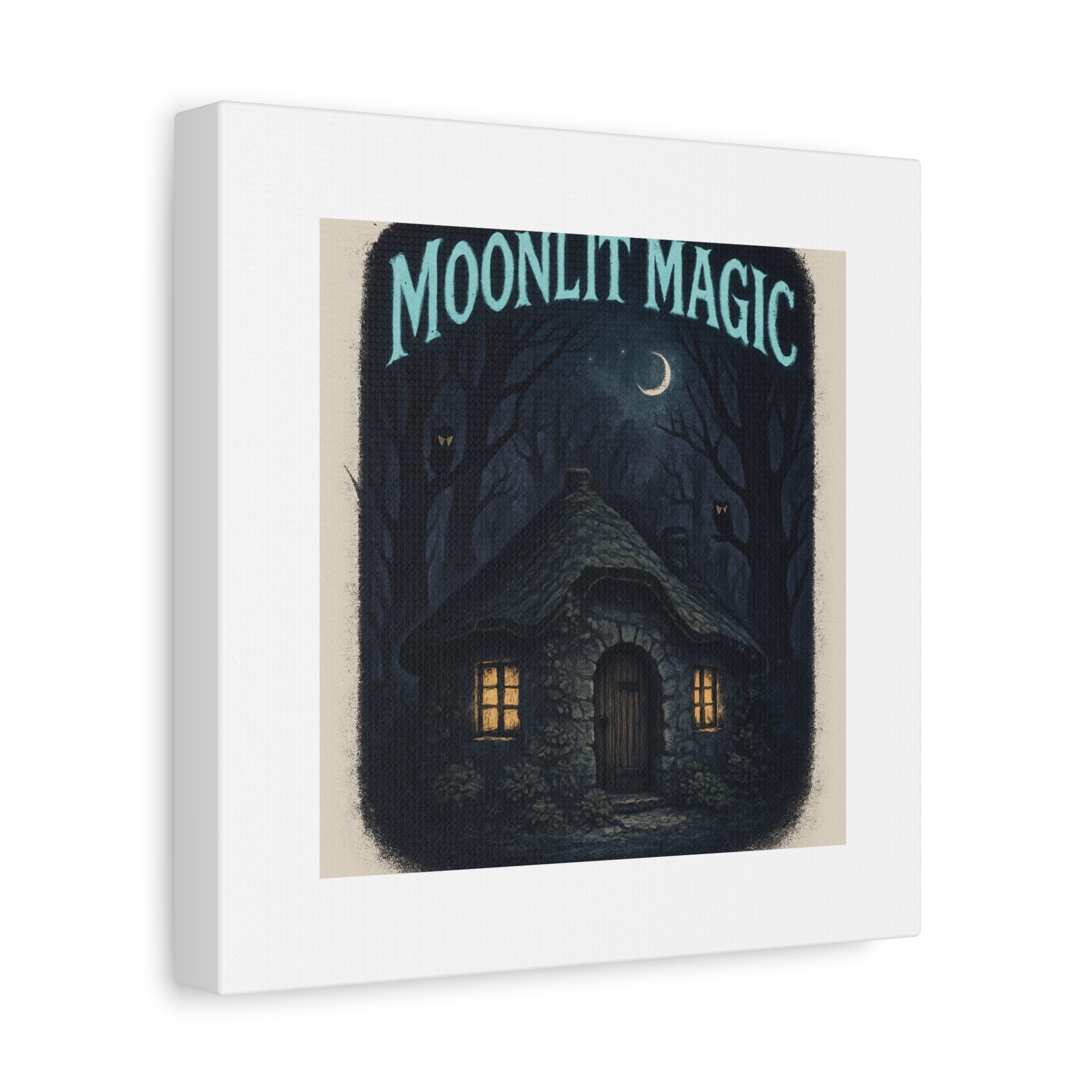 Moonlit Magic Canvas Wall Art — Cozy Cottage Night Illustration