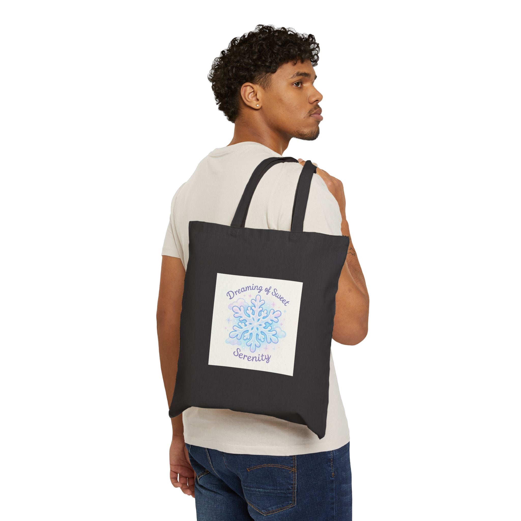 Tote Bag — 'Dreaming of Sweet Serenity' Pastel Snowflake Canvas Tote