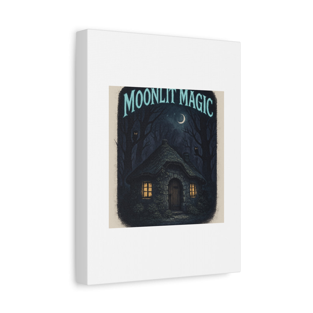 Moonlit Magic Canvas Wall Art — Cozy Cottage Night Illustration