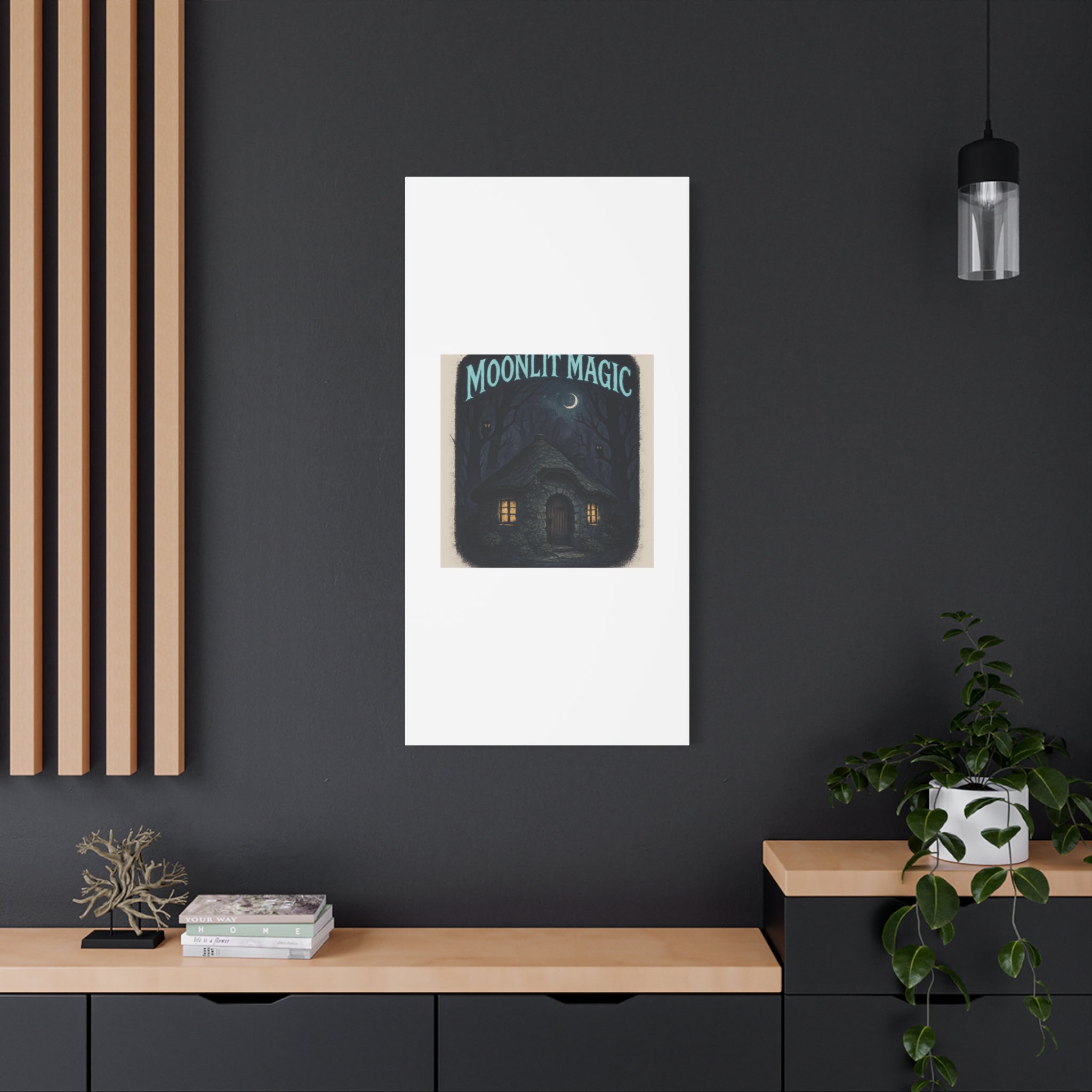 Moonlit Magic Canvas Wall Art — Cozy Cottage Night Illustration