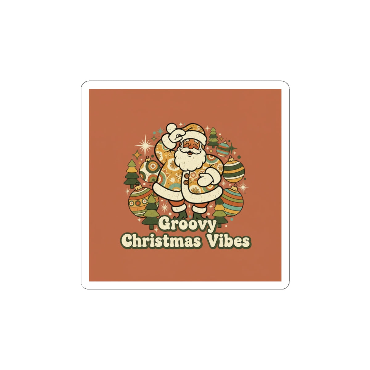 Groovy Christmas Vibes Kiss-Cut Sticker | 1970s Retro Holiday, Vintage Noel
