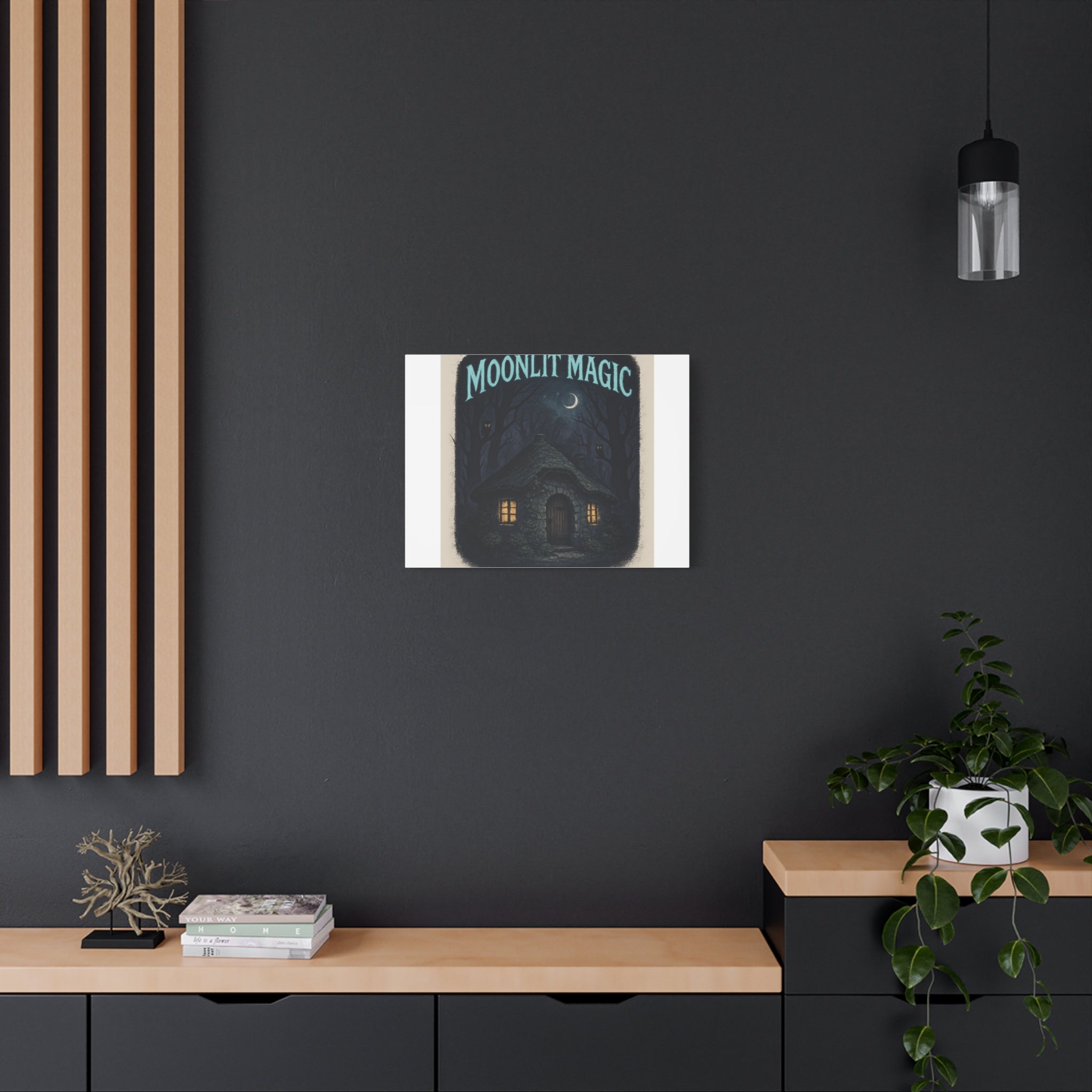Moonlit Magic Canvas Wall Art — Cozy Cottage Night Illustration