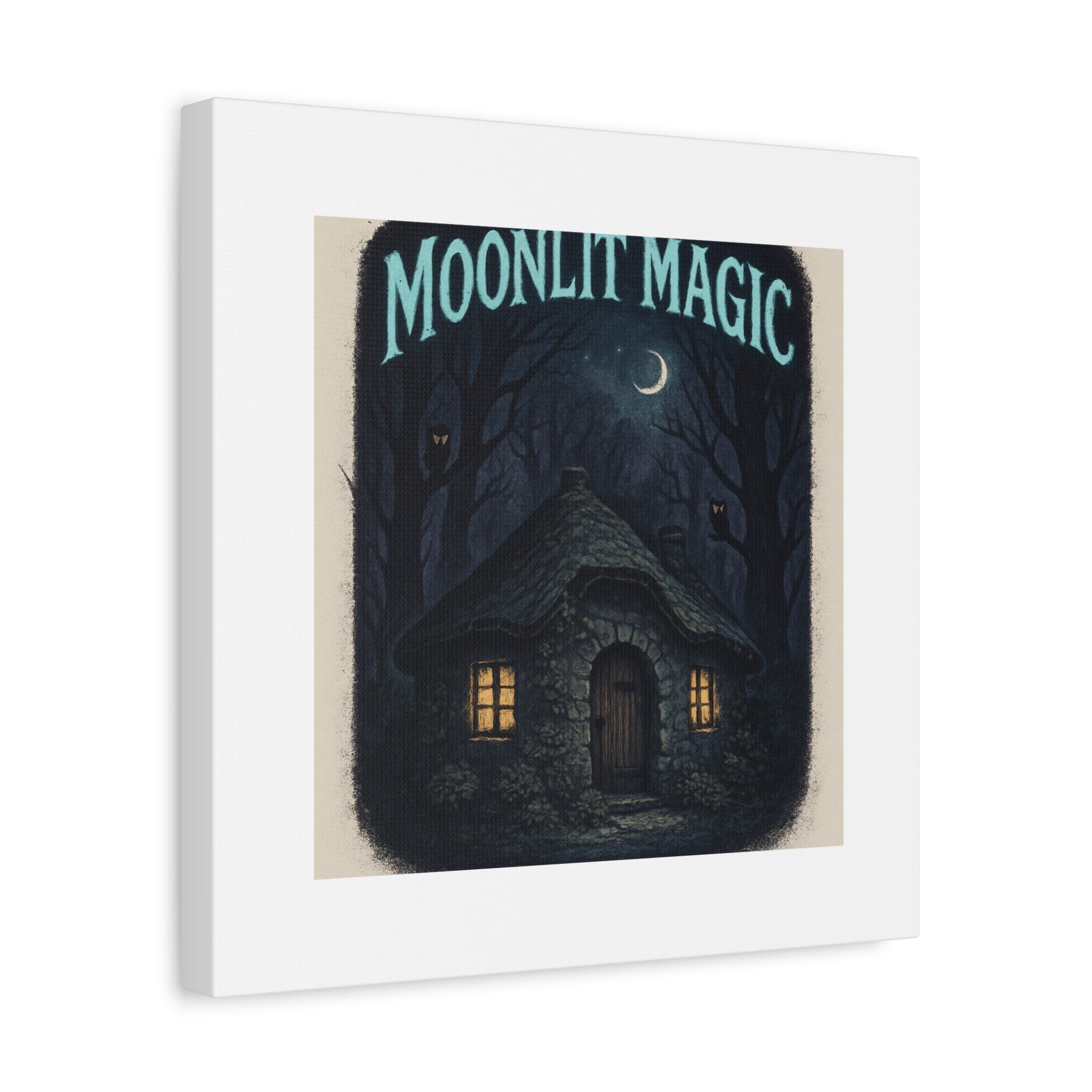 Moonlit Magic Canvas Wall Art — Cozy Cottage Night Illustration