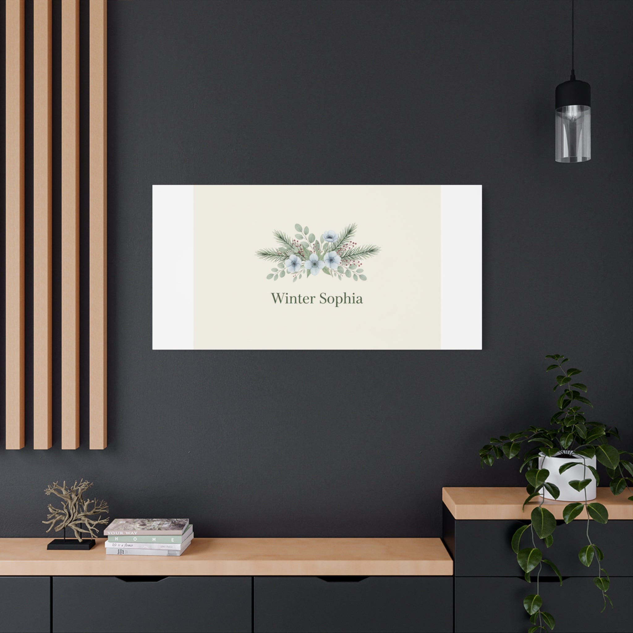 Winter floral wreath Canvas, pine branch botanical art | Minimal winter florals