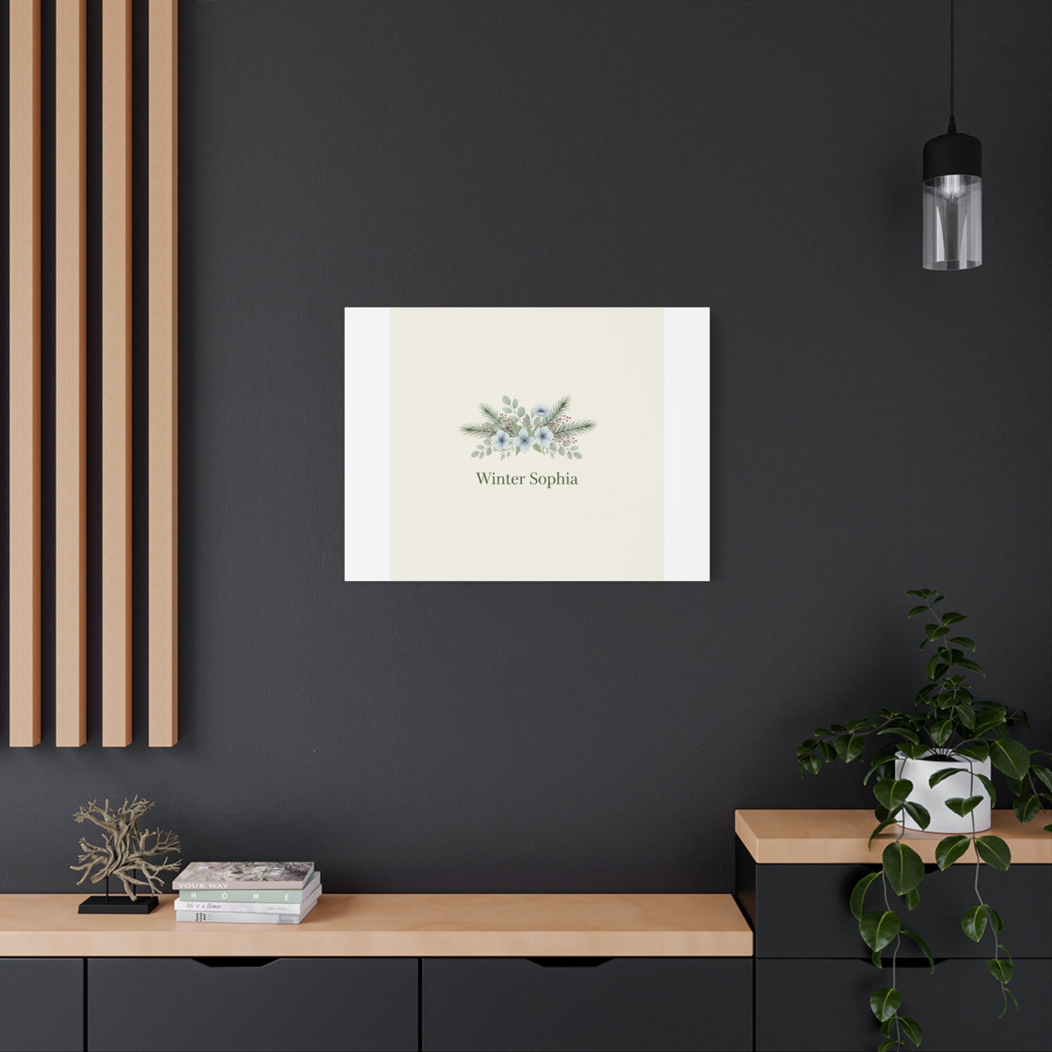 Winter floral wreath Canvas, pine branch botanical art | Minimal winter florals