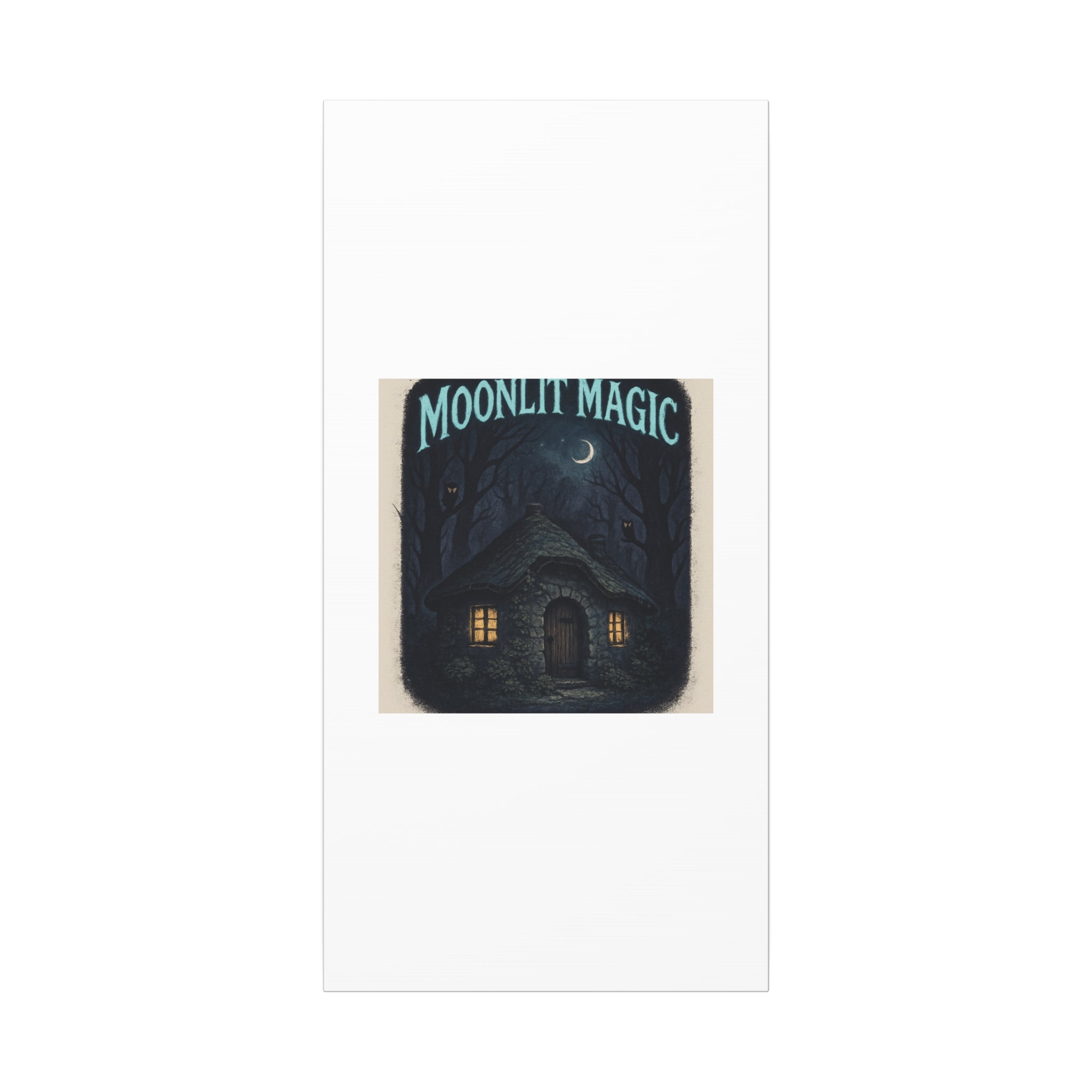 Moonlit Magic Canvas Wall Art — Cozy Cottage Night Illustration