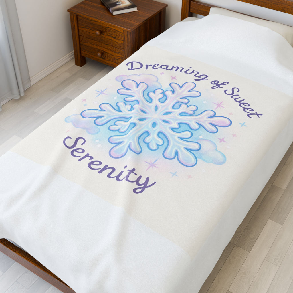 Velveteen Plush Blanket — 'Dreaming of Sweet Serenity' Snowflake Plush Throw