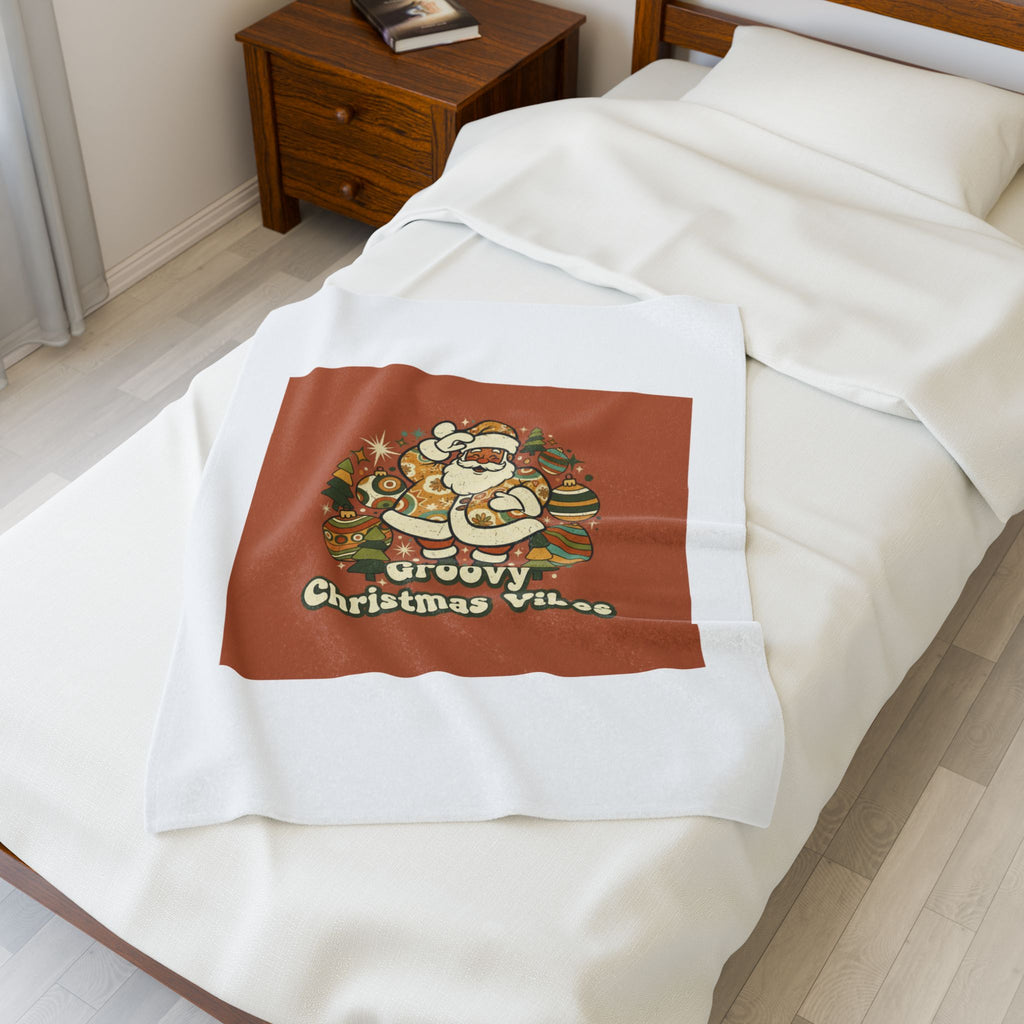 Groovy Christmas Vibes Velveteen Blanket | 1970s Retro Holiday