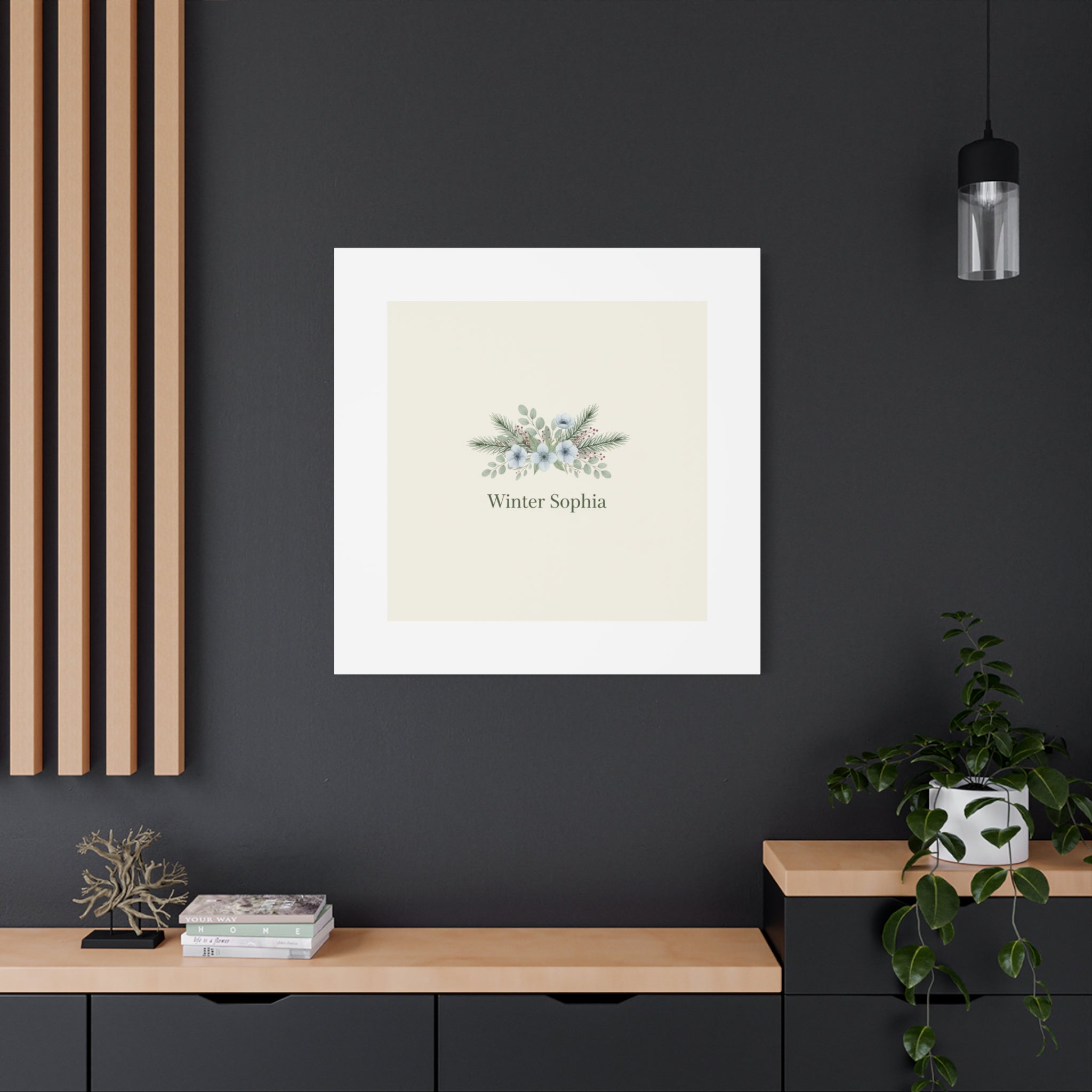 Winter floral wreath Canvas, pine branch botanical art | Minimal winter florals