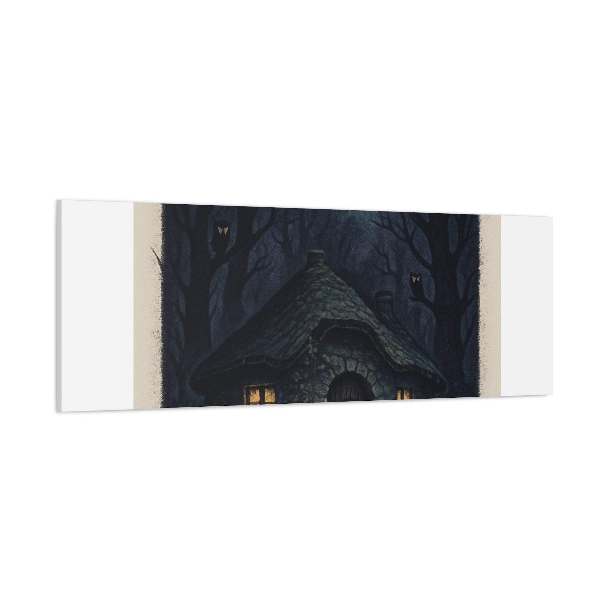 Moonlit Magic Canvas Wall Art — Cozy Cottage Night Illustration