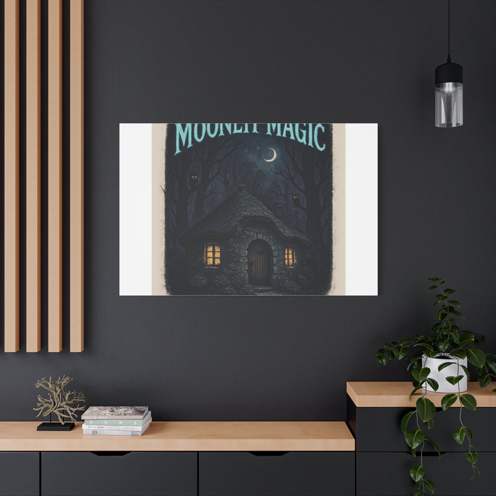 Moonlit Magic Canvas Wall Art — Cozy Cottage Night Illustration