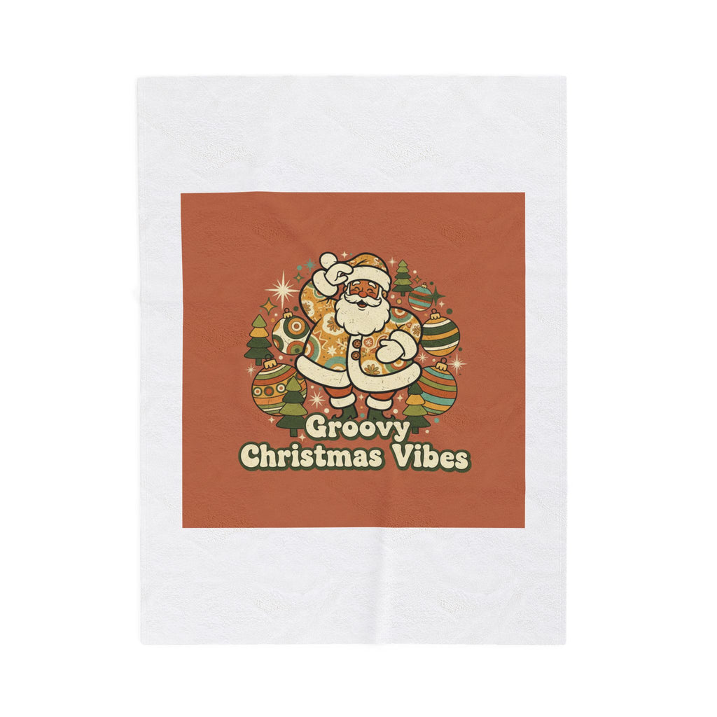 Groovy Christmas Vibes Velveteen Blanket | 1970s Retro Holiday