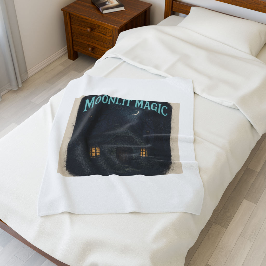 Moonlit Magic Velveteen Plush Blanket — Cozy Witchy Cottage Throw