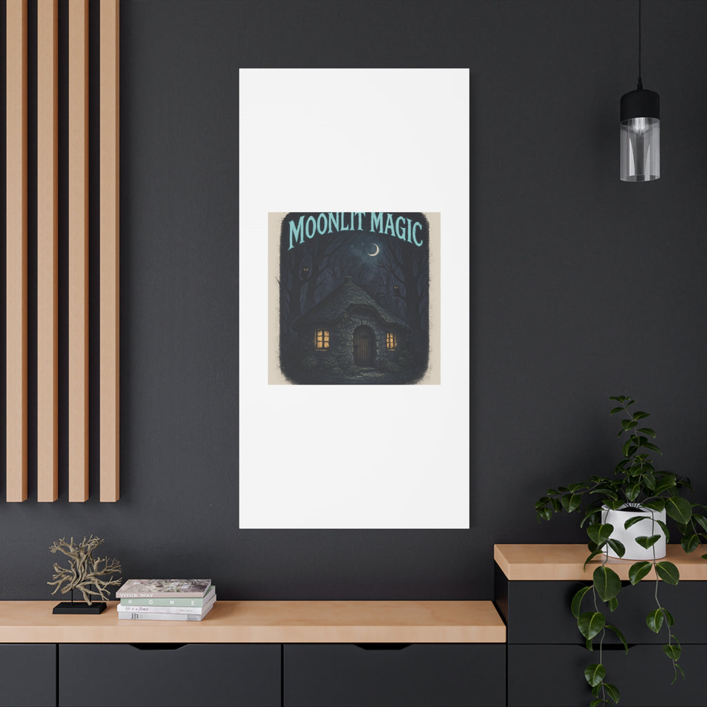 Moonlit Magic Canvas Wall Art — Cozy Cottage Night Illustration