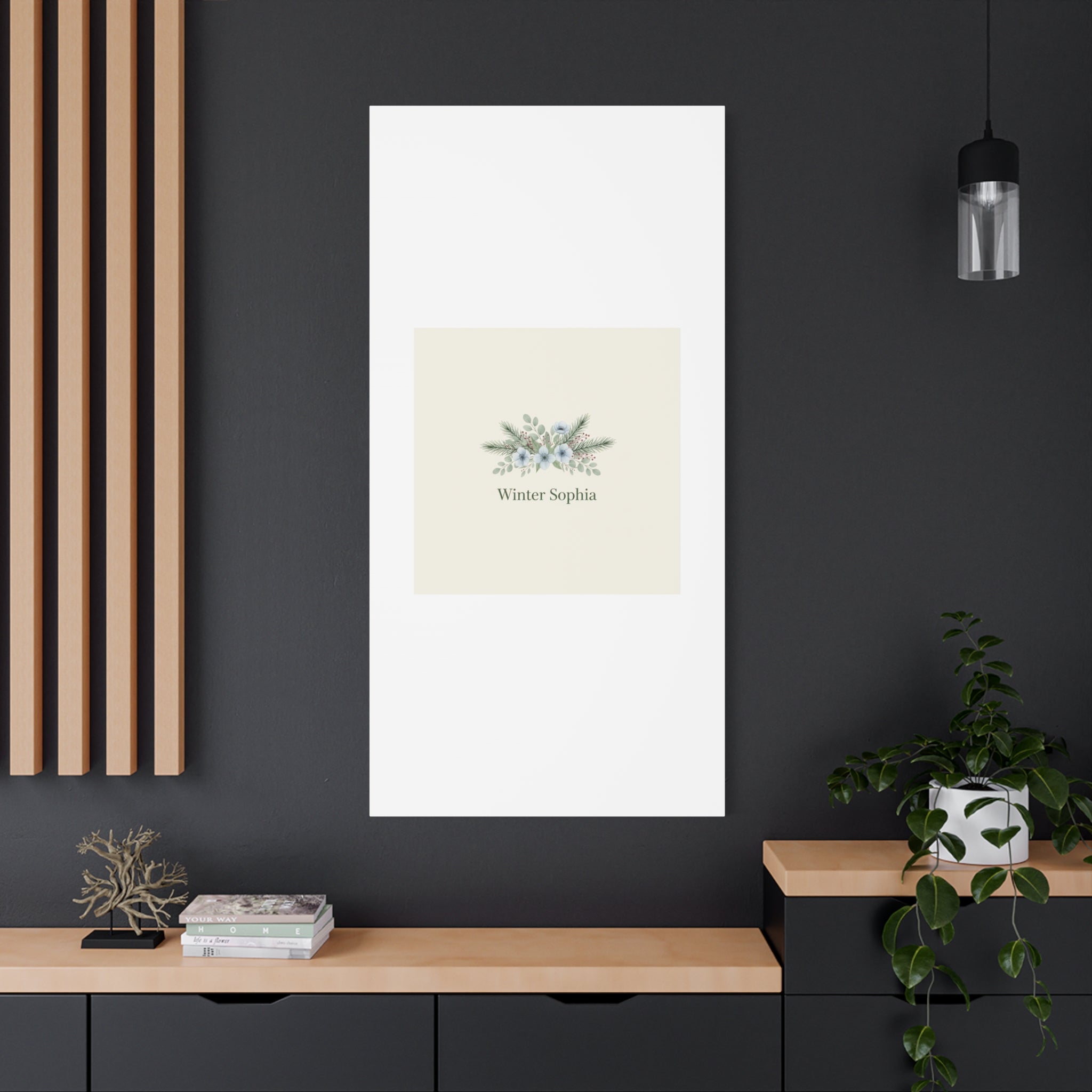 Winter floral wreath Canvas, pine branch botanical art | Minimal winter florals
