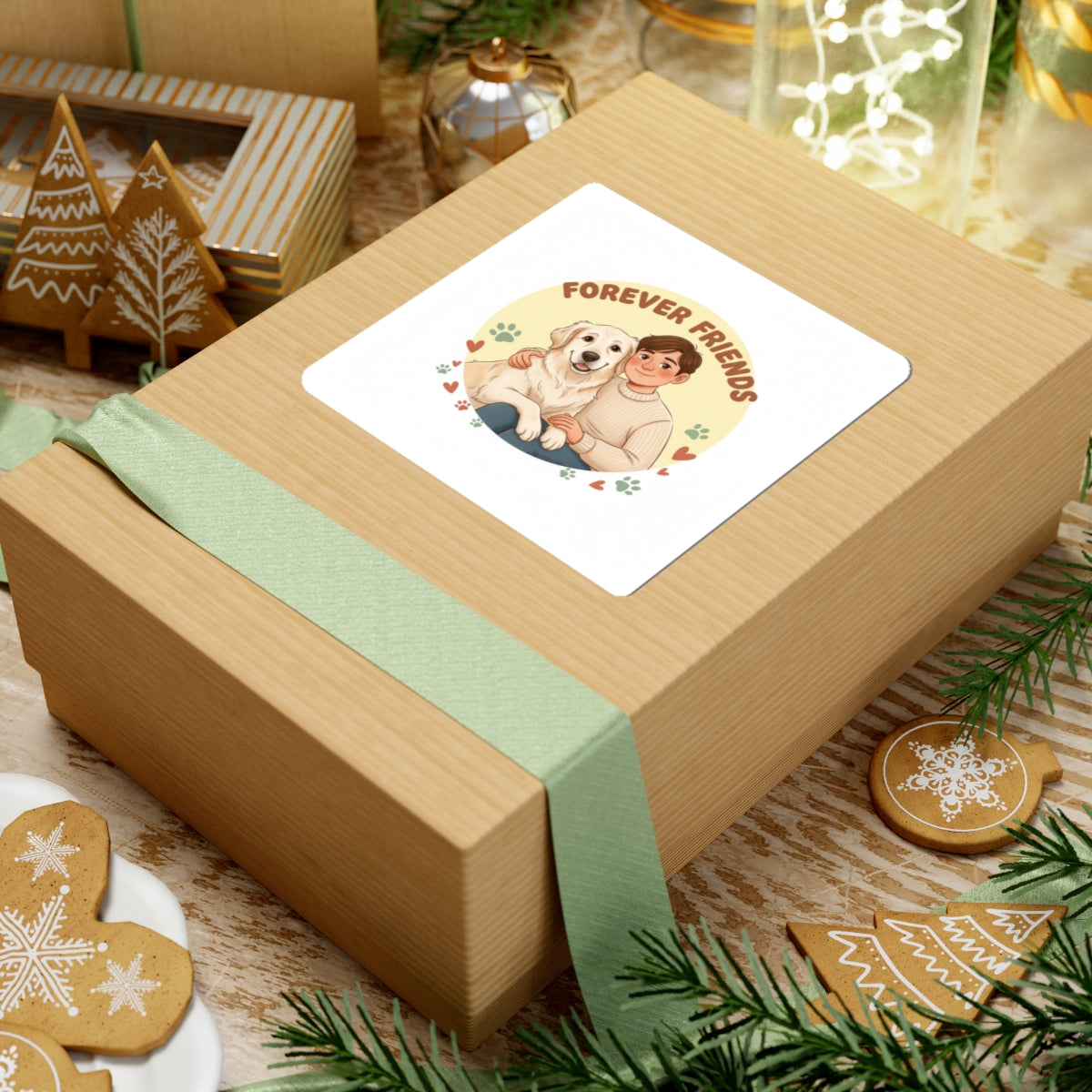 Forever Friends Pet Sticker | Senior Dog Love, Paw Print Holiday