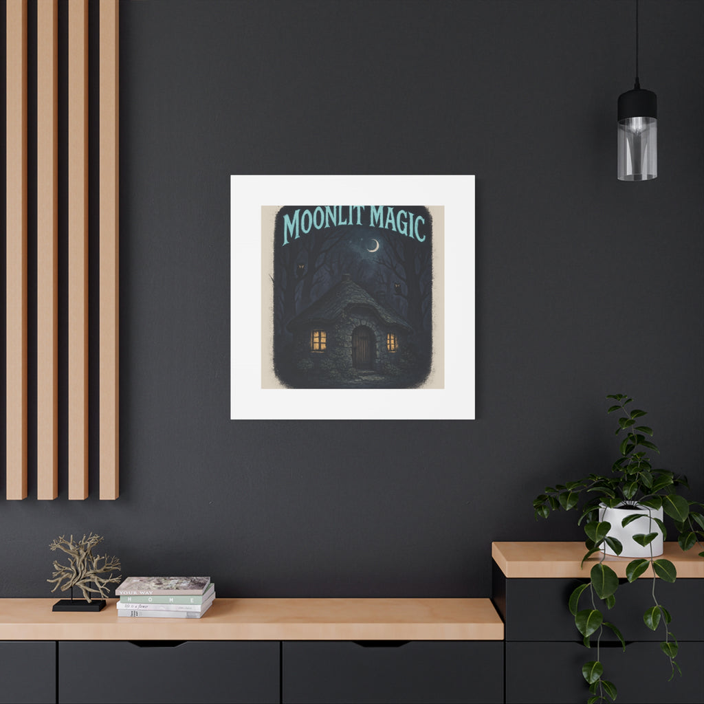 Moonlit Magic Canvas Wall Art — Cozy Cottage Night Illustration