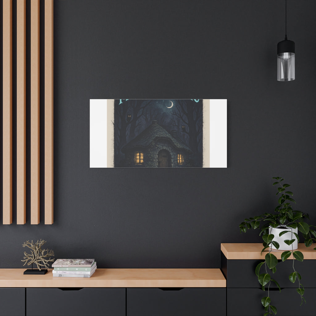 Moonlit Magic Canvas Wall Art — Cozy Cottage Night Illustration