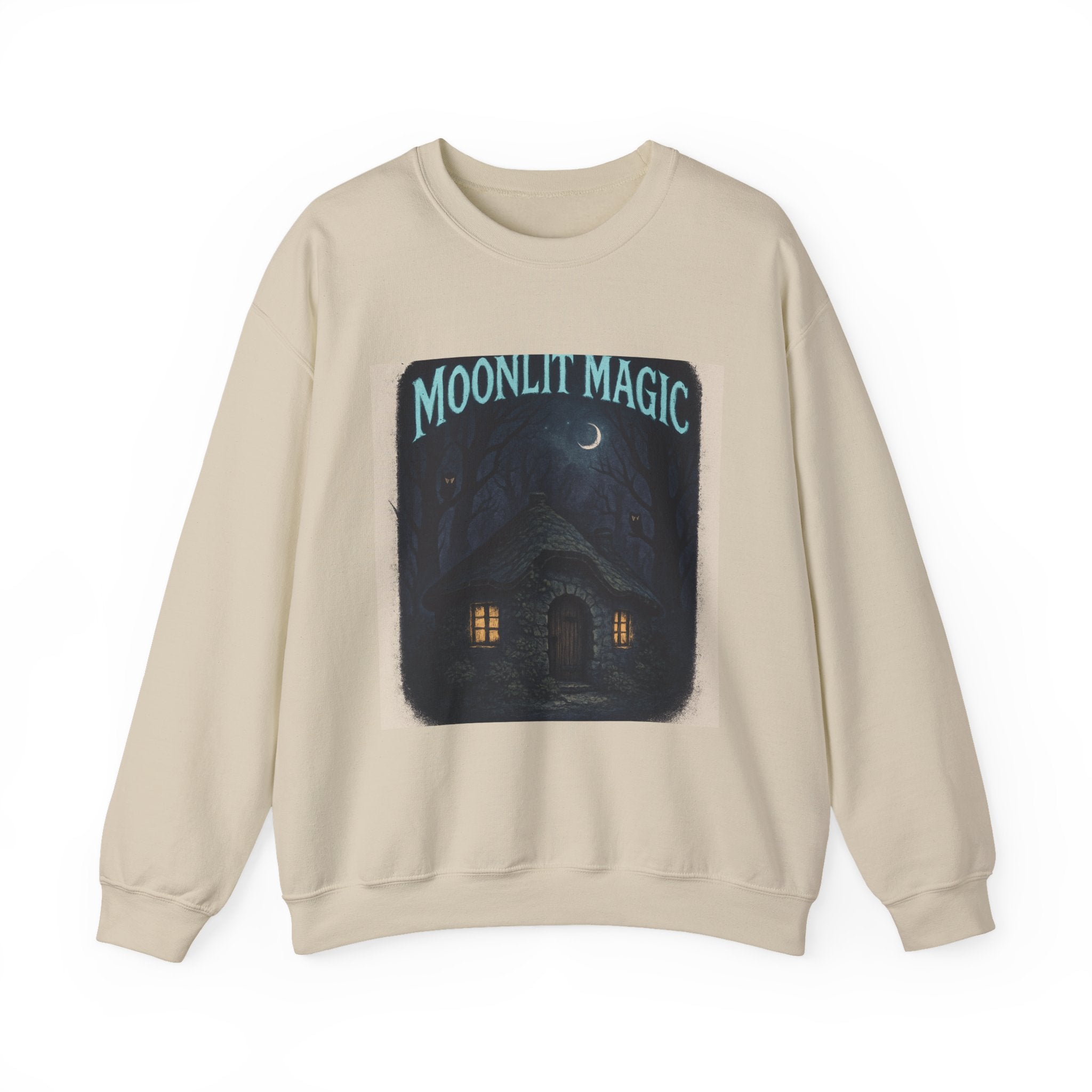 Moonlit Magic Crewneck Sweatshirt — Cozy Nighttime Cottage Graphic