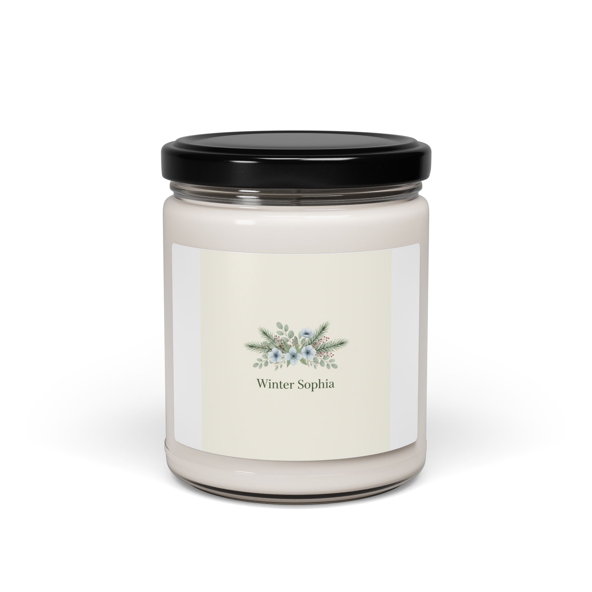 Winter Floral Soy Candle, Minimal Pine Branch Jar | Botanical Holiday Scent