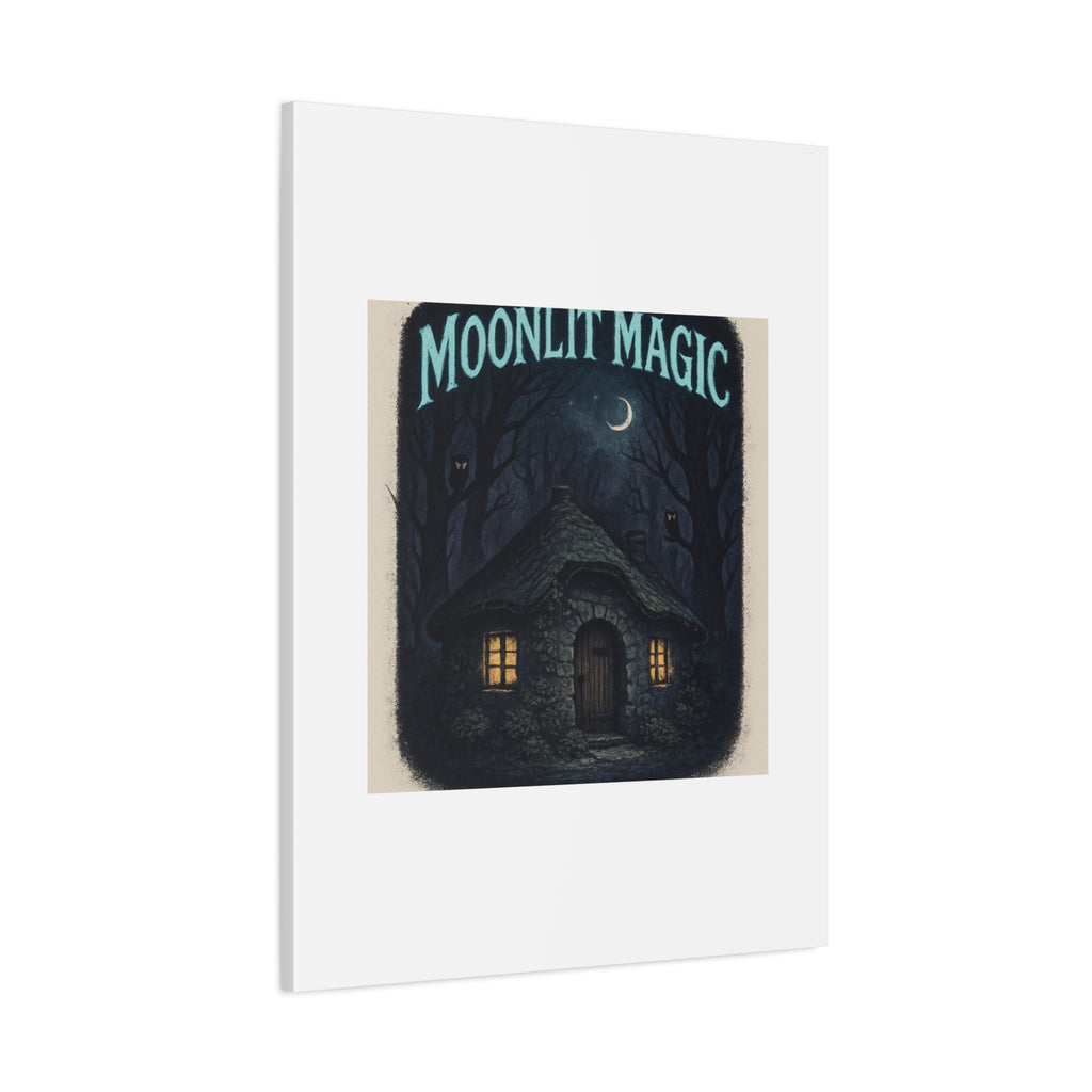 Moonlit Magic Canvas Wall Art — Cozy Cottage Night Illustration