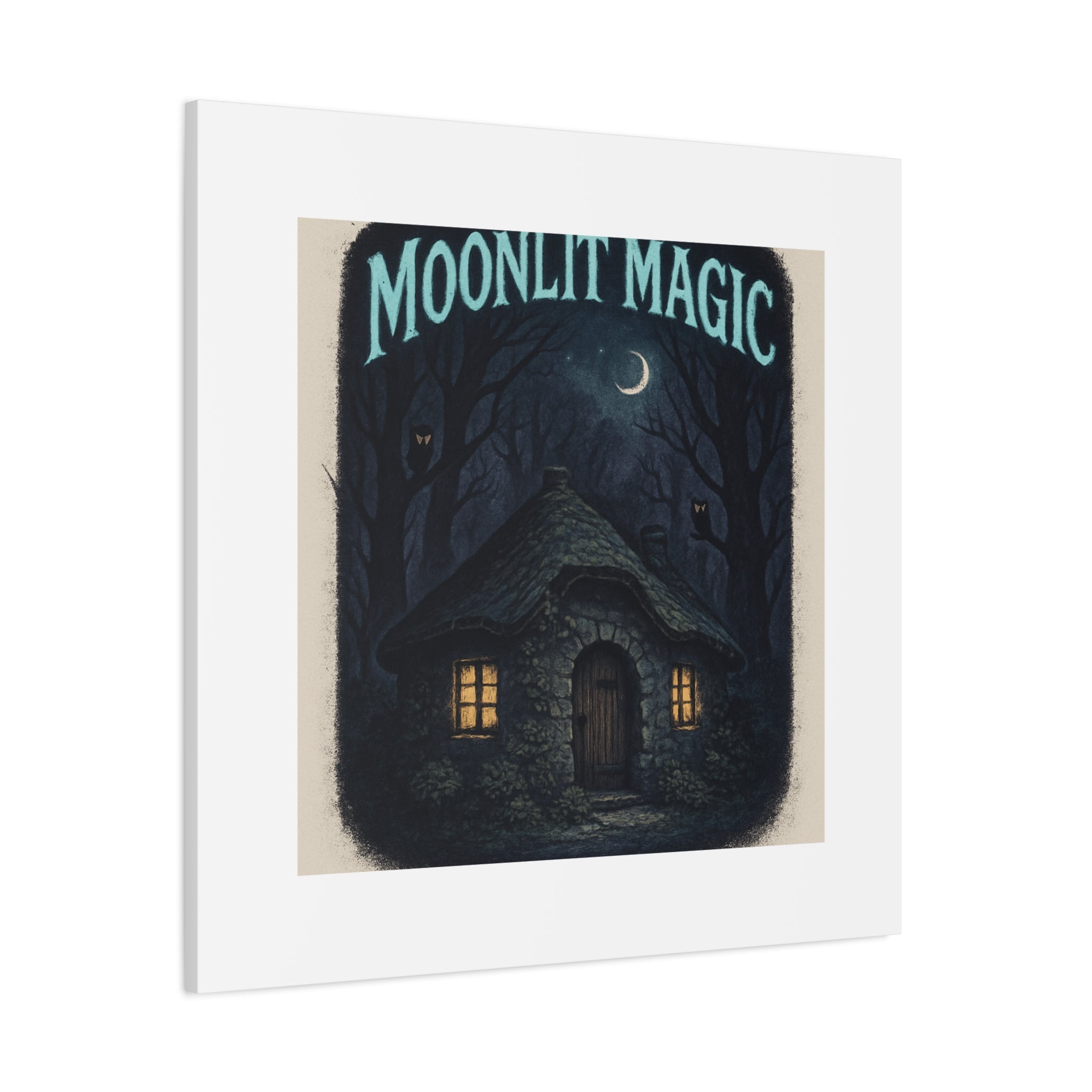 Moonlit Magic Canvas Wall Art — Cozy Cottage Night Illustration