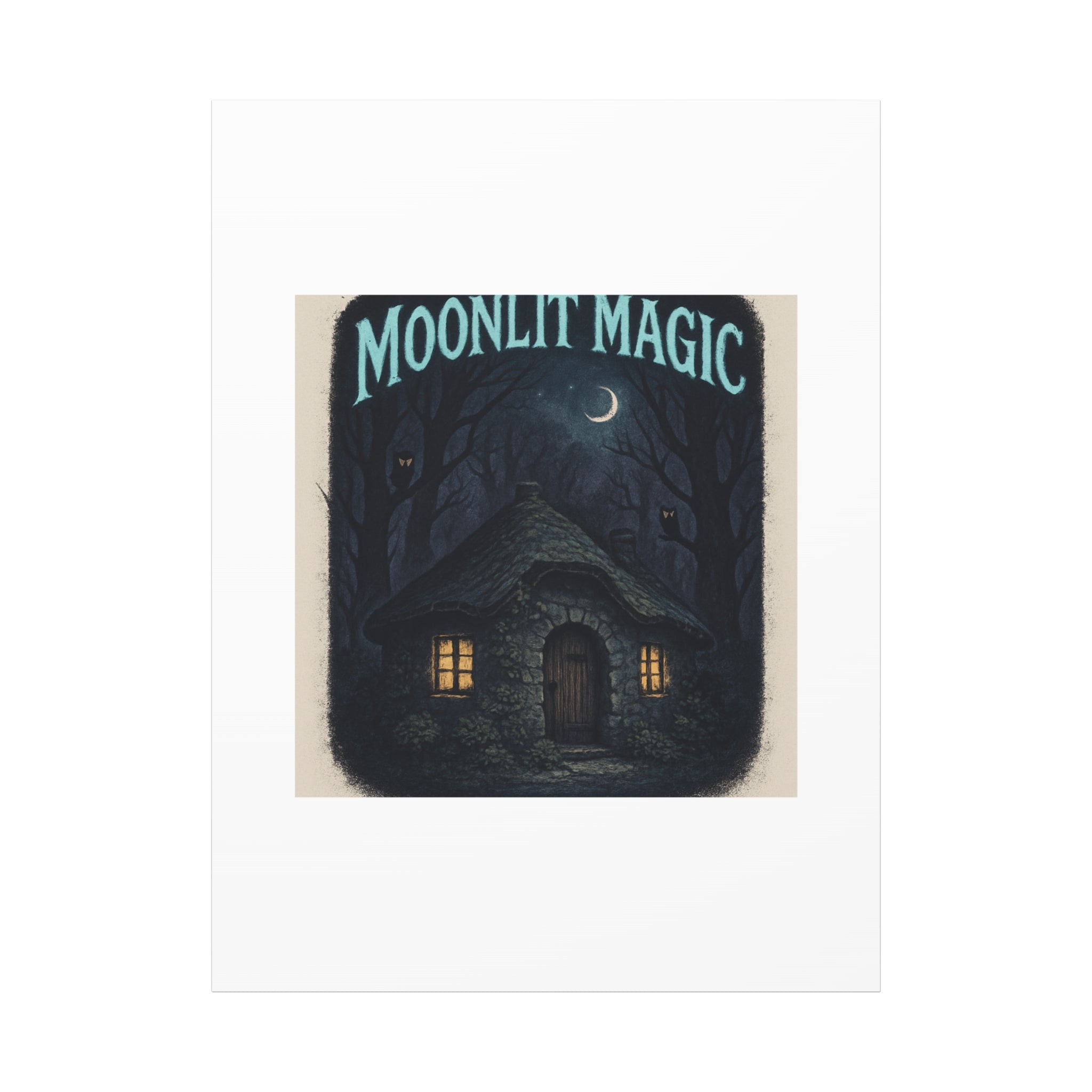 Moonlit Magic Canvas Wall Art — Cozy Cottage Night Illustration