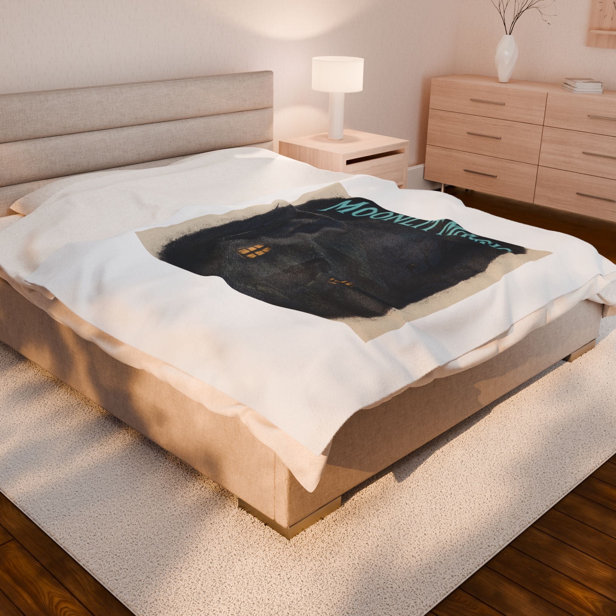 Moonlit Magic Velveteen Plush Blanket — Cozy Witchy Cottage Throw