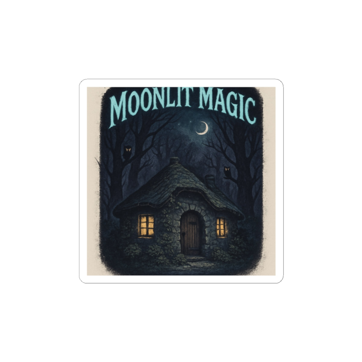 Moonlit Magic Sticker — Witchy Cottage Night Moon Kiss-Cut Sticker