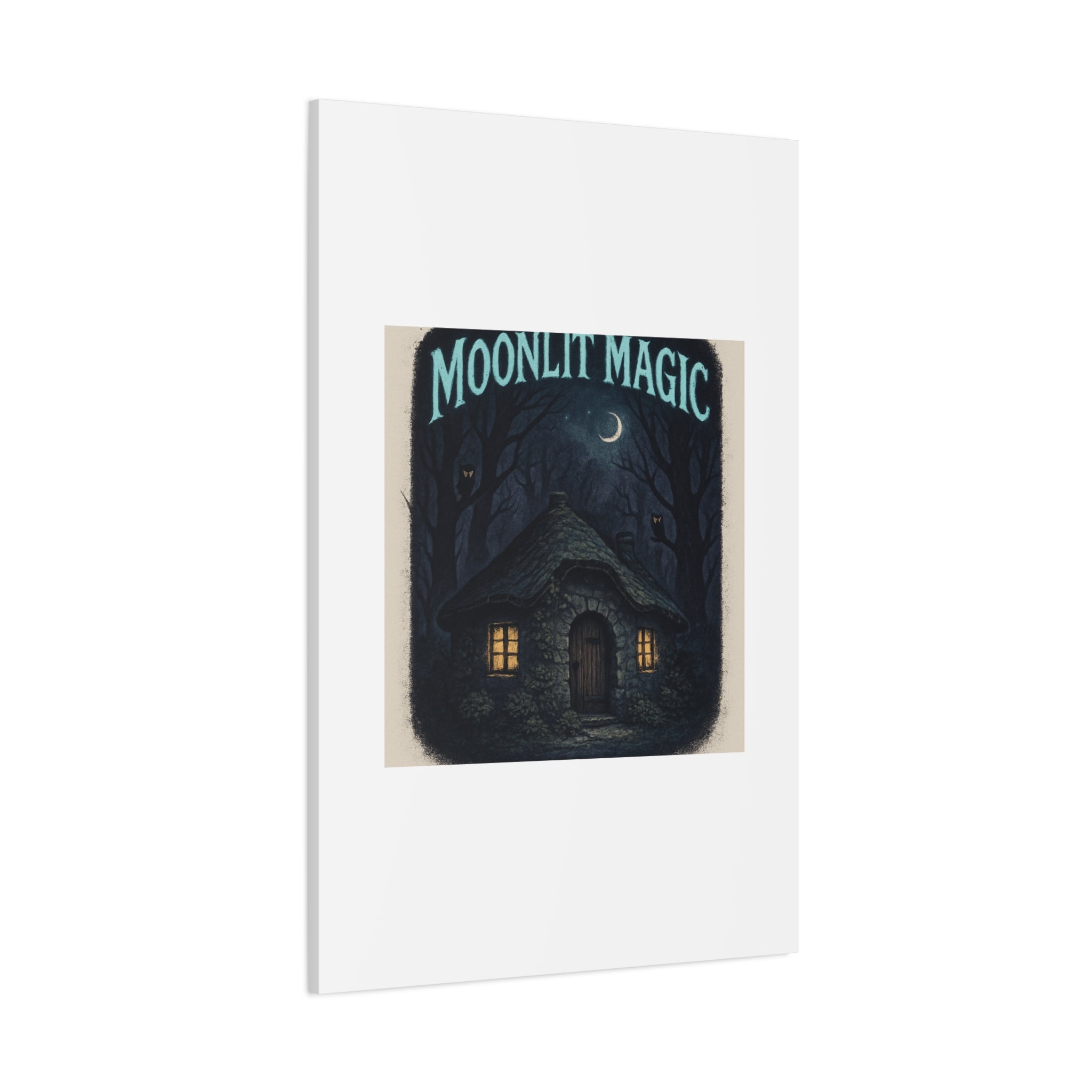 Moonlit Magic Canvas Wall Art — Cozy Cottage Night Illustration