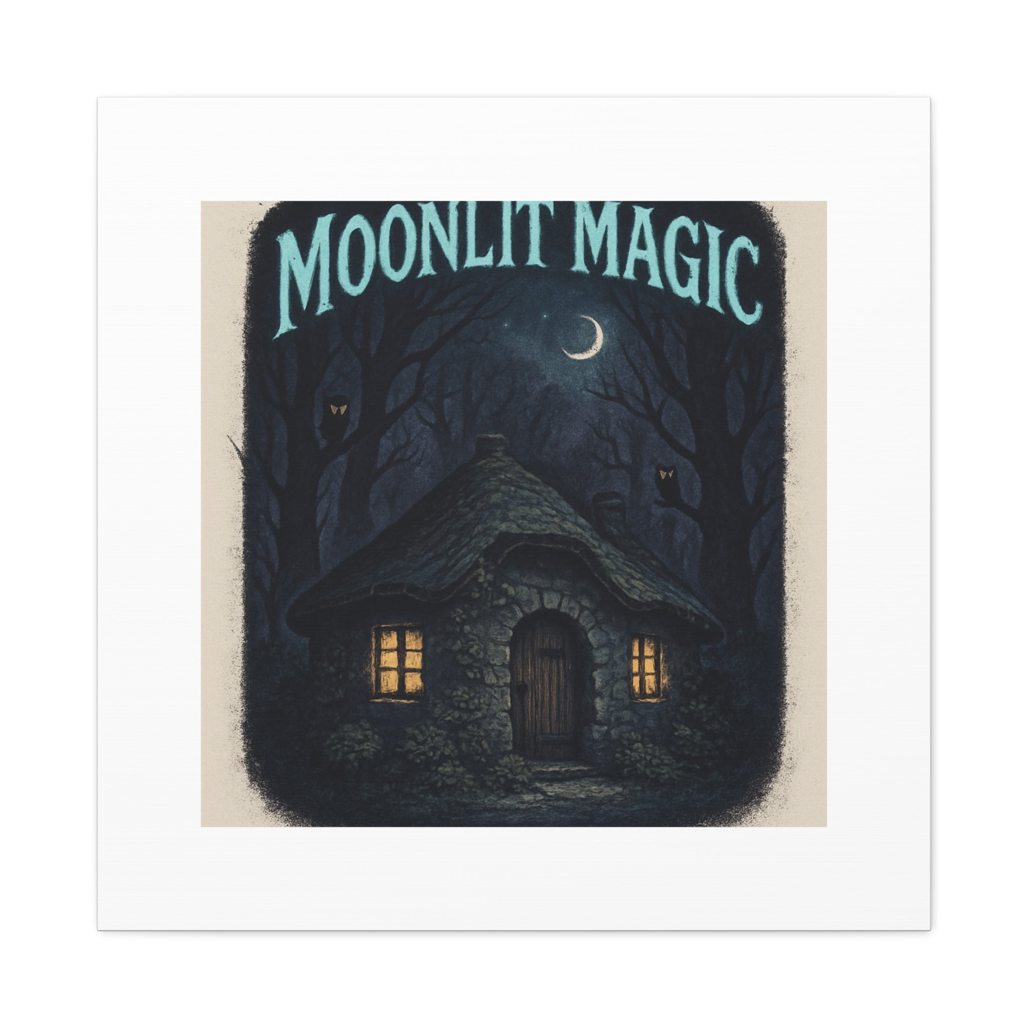 Moonlit Magic Canvas Wall Art — Cozy Cottage Night Illustration