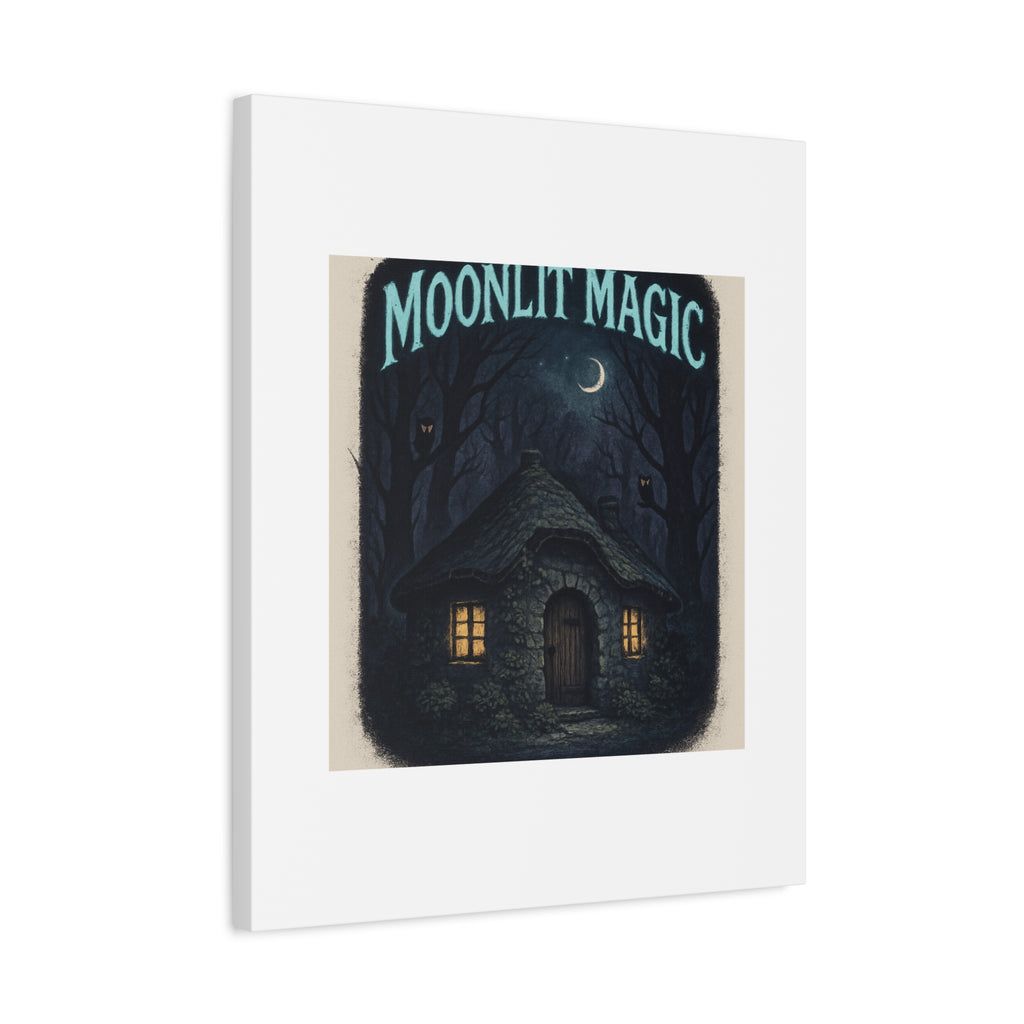 Moonlit Magic Canvas Wall Art — Cozy Cottage Night Illustration