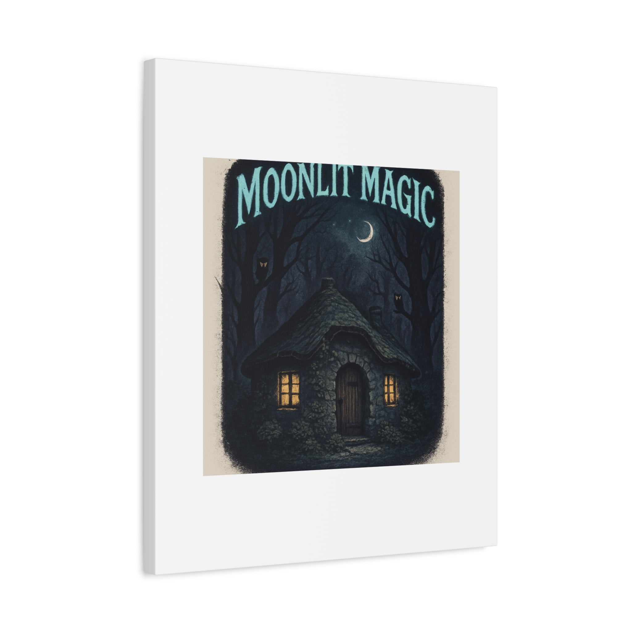 Moonlit Magic Canvas Wall Art — Cozy Cottage Night Illustration
