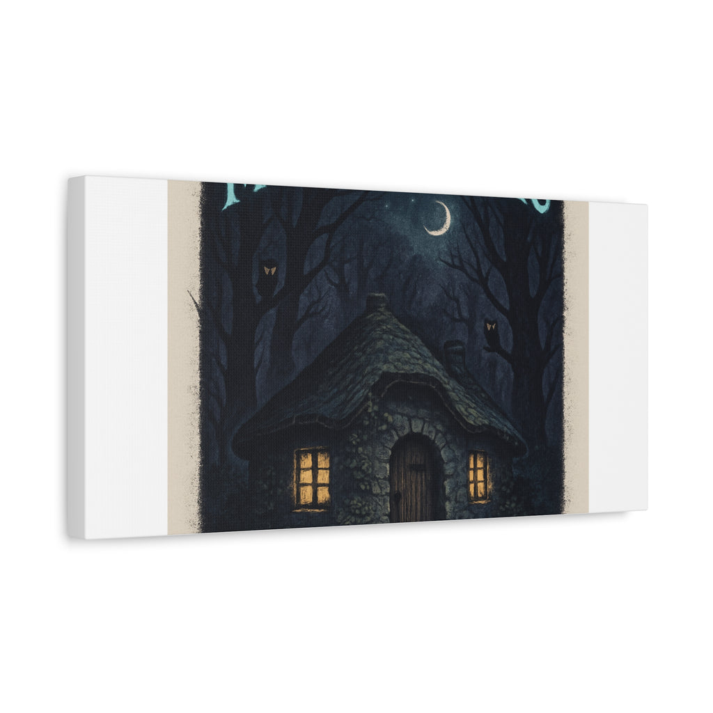 Moonlit Magic Canvas Wall Art — Cozy Cottage Night Illustration