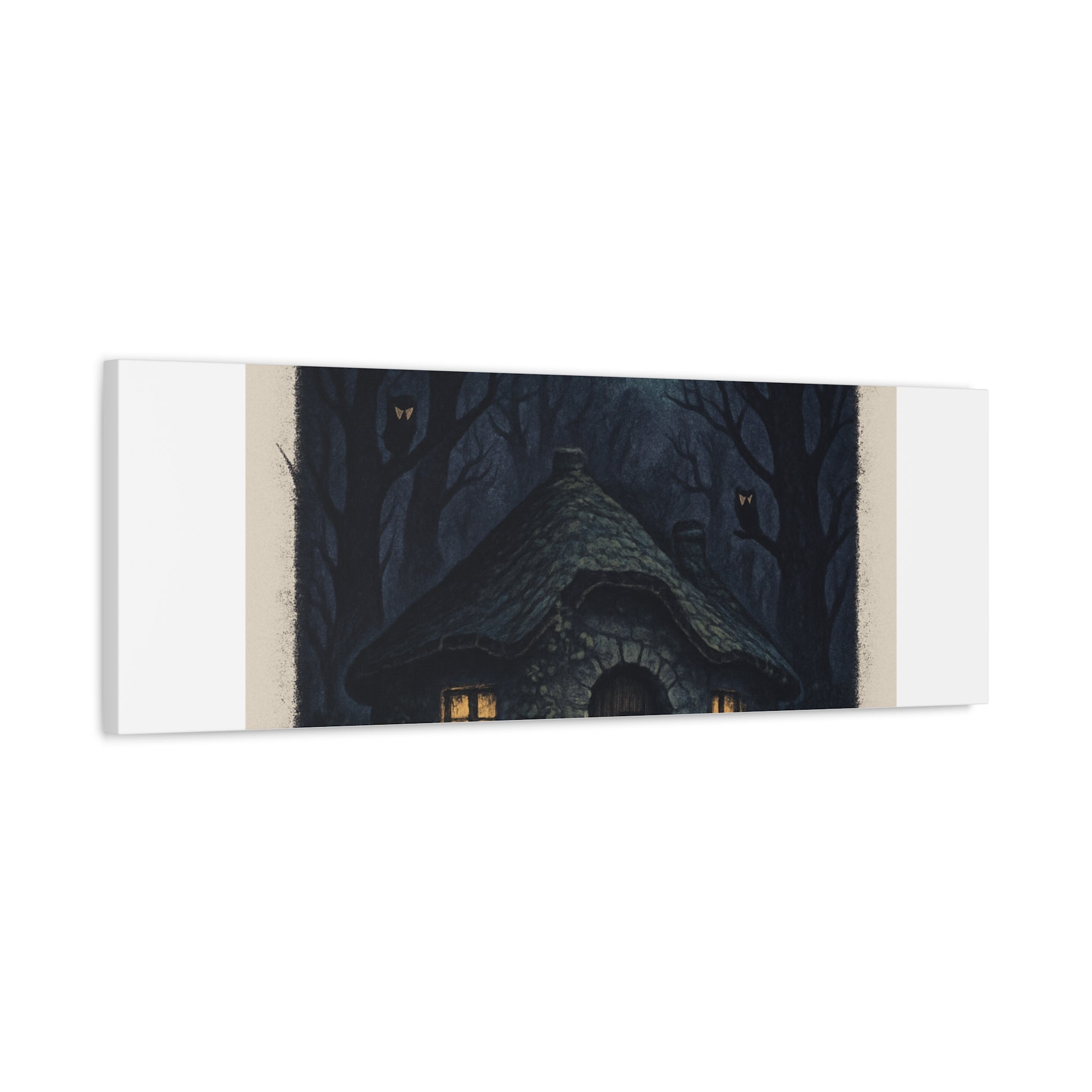 Moonlit Magic Canvas Wall Art — Cozy Cottage Night Illustration
