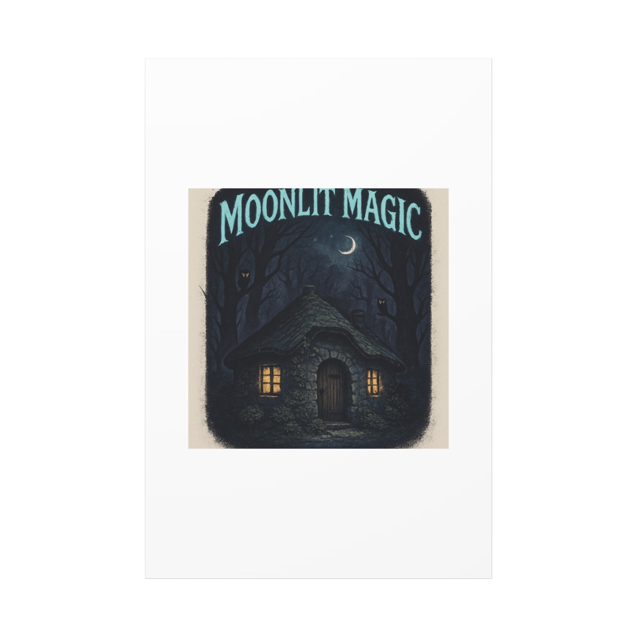Moonlit Magic Canvas Wall Art — Cozy Cottage Night Illustration