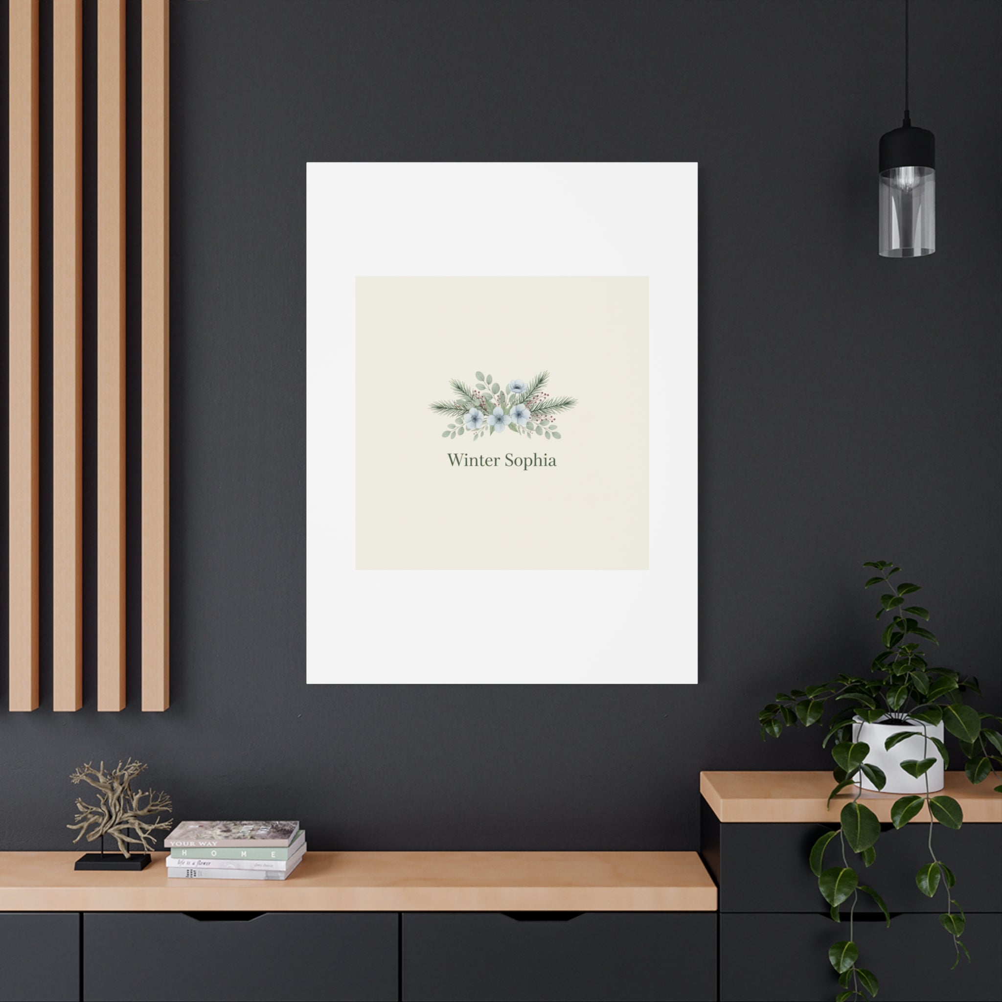 Winter floral wreath Canvas, pine branch botanical art | Minimal winter florals